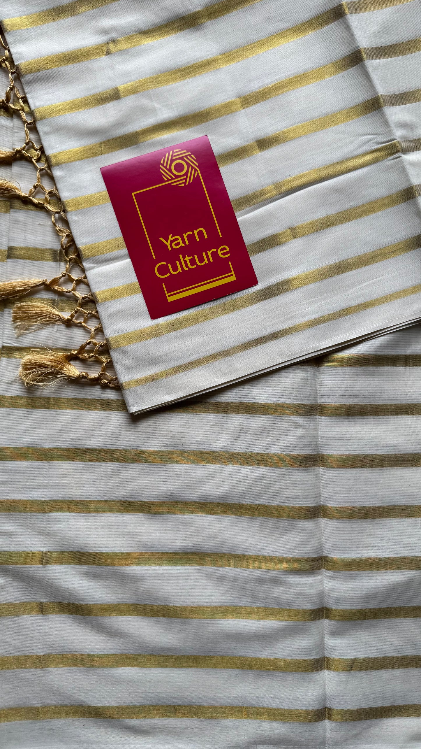 Ivory with gold stripes, kerala cotton - YCON25KCBS263