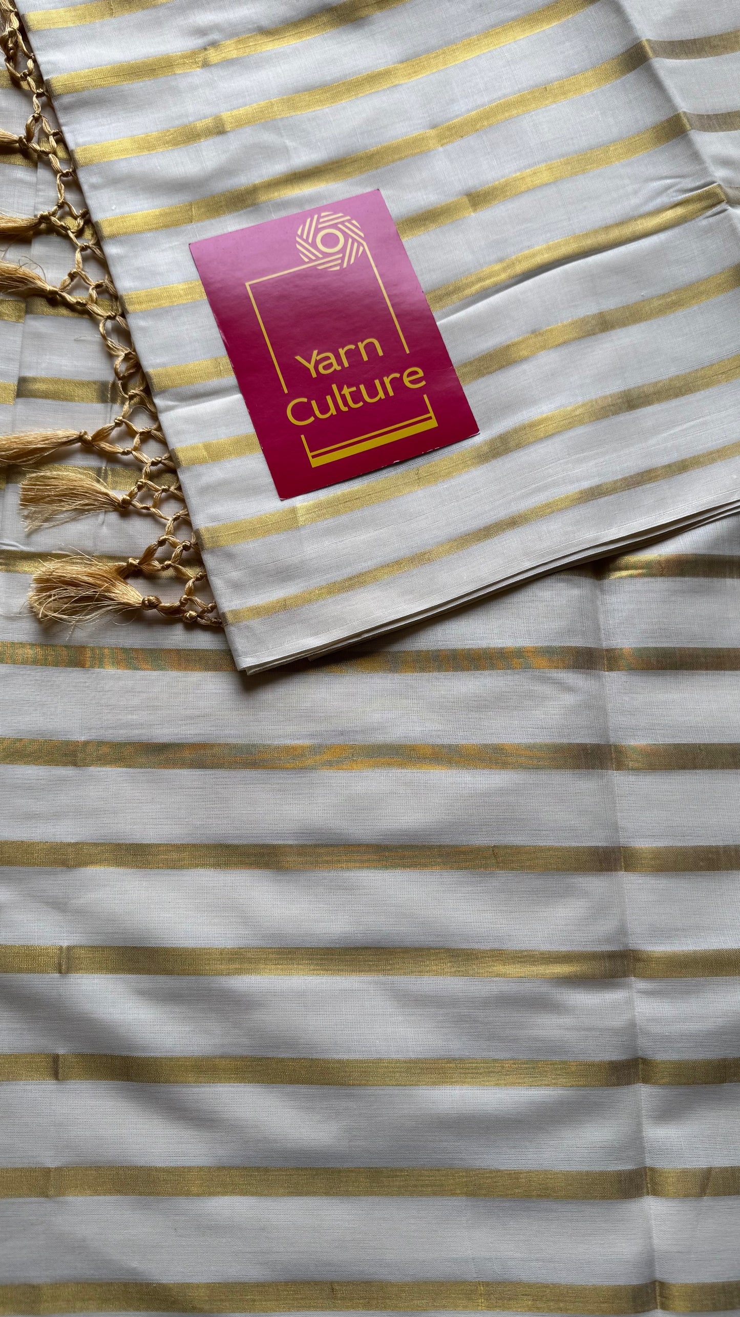 Ivory with gold stripes, kerala cotton - YCON25KCBS263