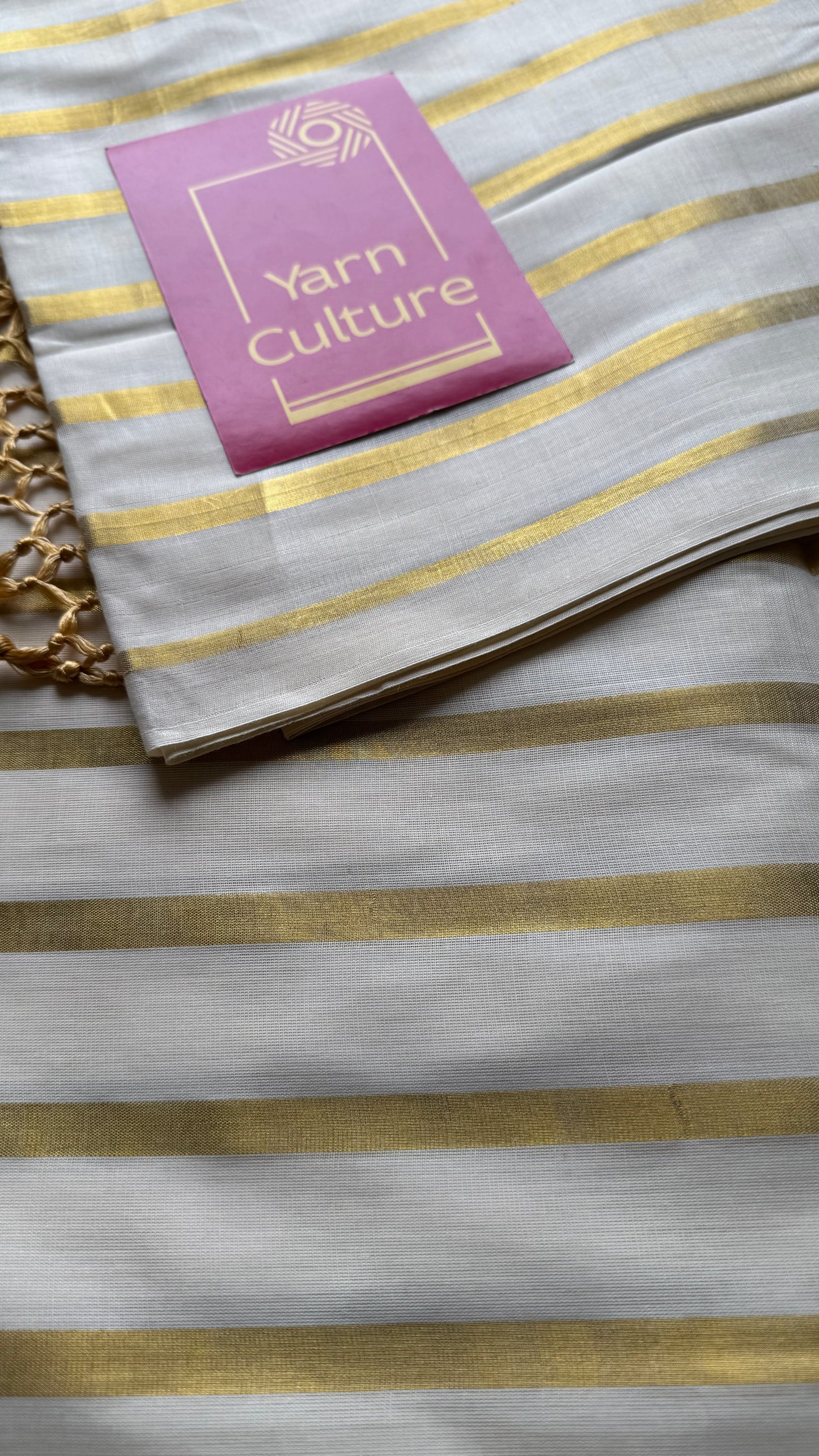 Ivory with gold stripes, kerala cotton - YCON25KCBS263