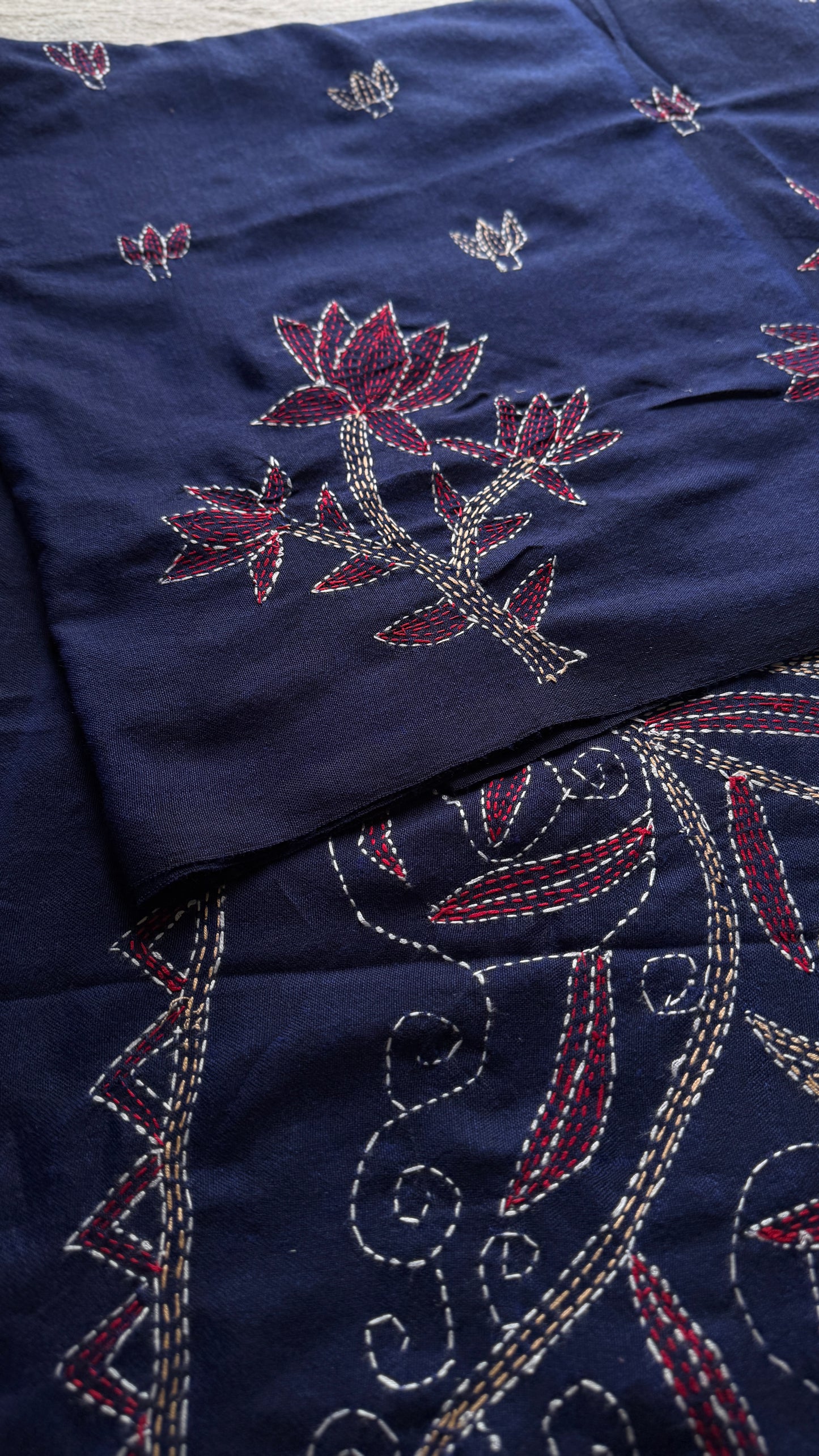 Neel Gaatha (নীল গাথা) - Blue Tale, navy blue kantha weave in soft khadi cotton - YCBCKKC02