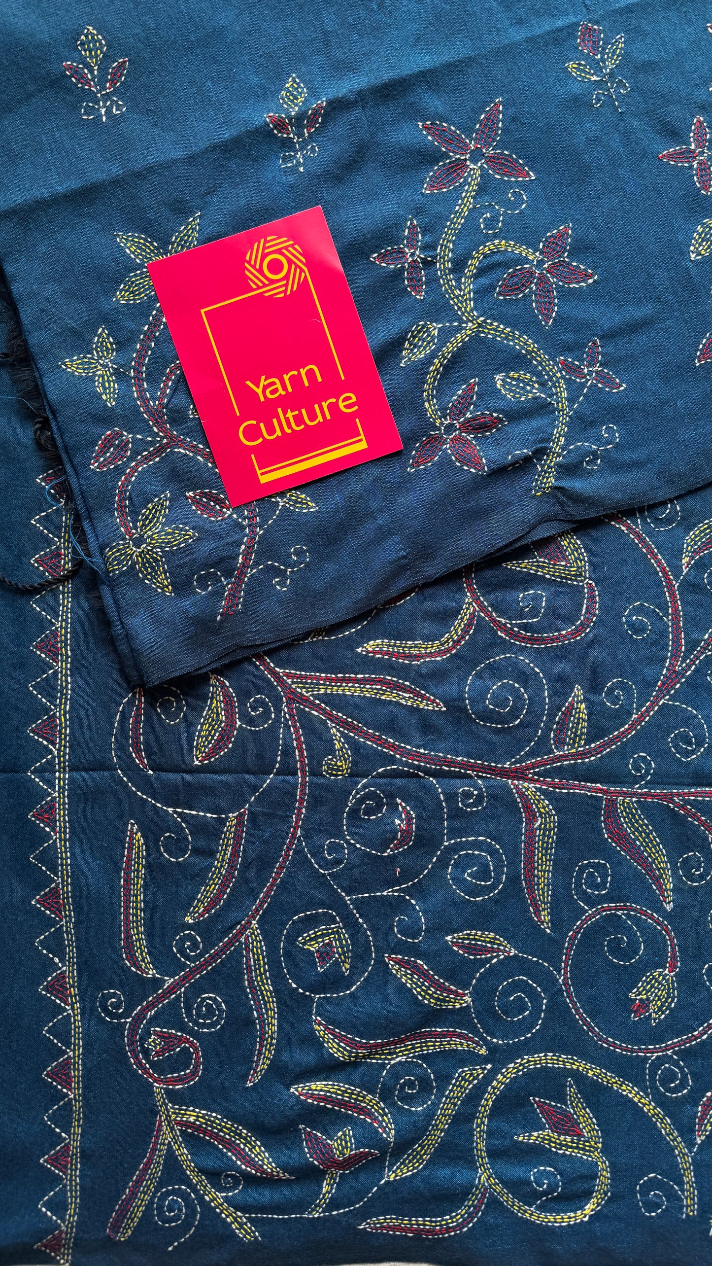 Morupankhi (মরুপঙ্খী) - Peacock Feather, peacock blue kantha weave in soft khadi cotton - YCBCKKC04