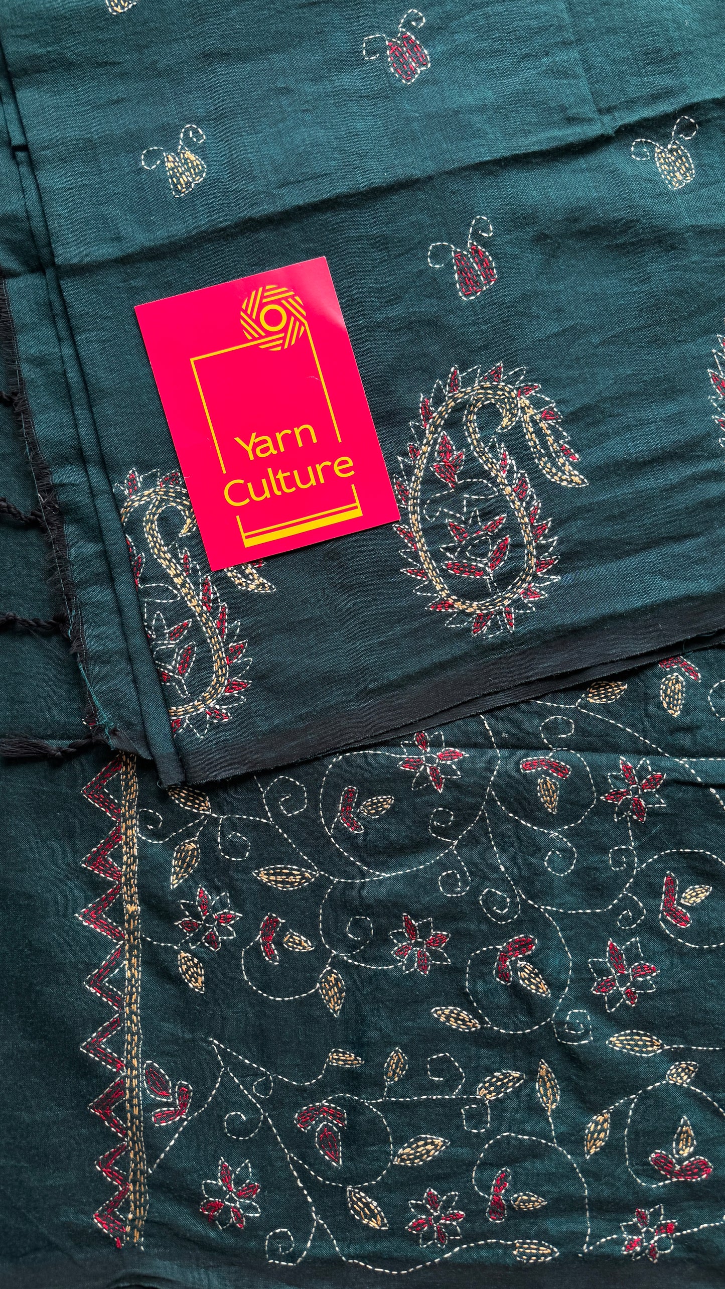 Mayurshobuj (ময়ূরশোবুজ) - Peacock Green, peacock green kantha weave in soft khadi cotton - YCBCKKC09