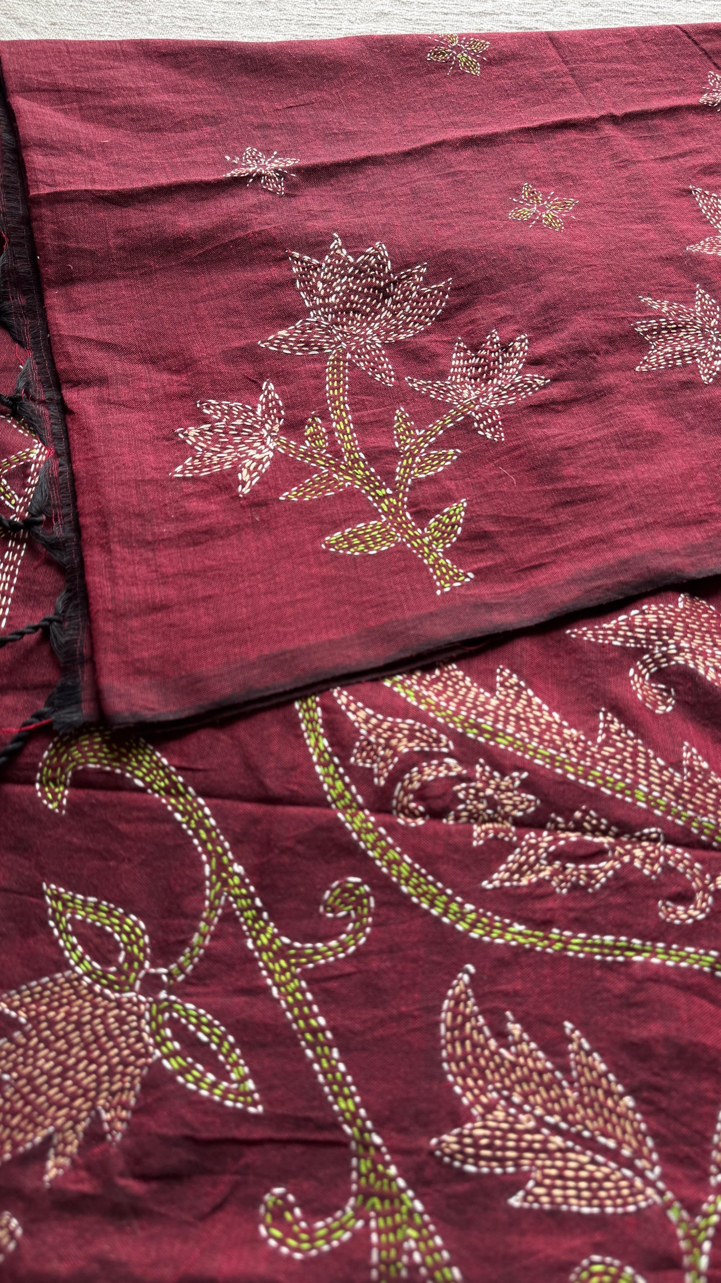 Aalta Gatha (আলতা গাথা) - Tale of Aalta, maroon kantha weave in soft khadi cotton - YCBCKKC05