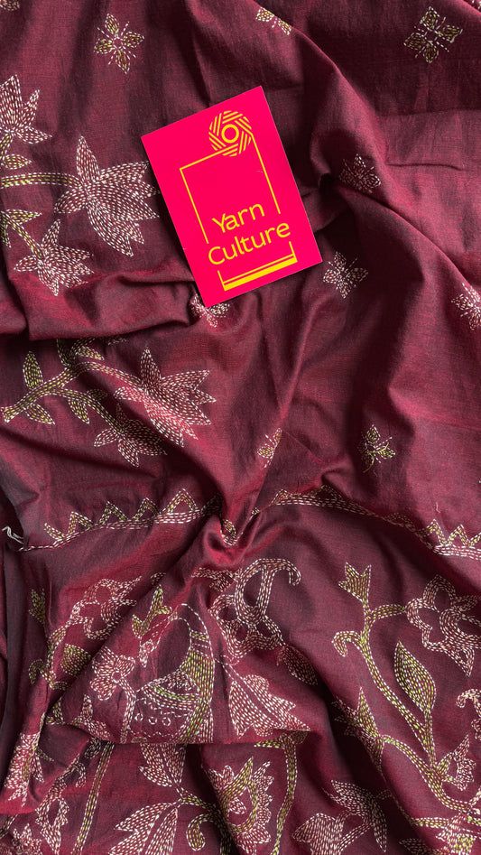 Aalta Gatha (আলতা গাথা) - Tale of Aalta, maroon kantha weave in soft khadi cotton - YCBCKKC05