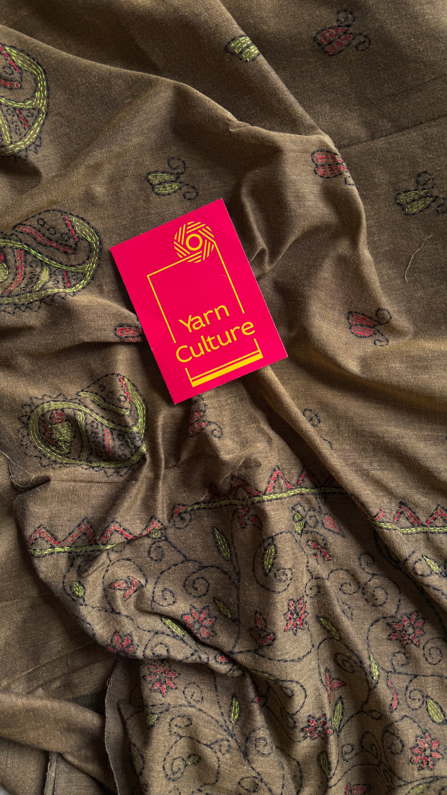 Mrittika (মৃত্তিকা) - Earth or Soil -  warm greyish brown kantha weave in soft khadi cotton - YCBCKKC06