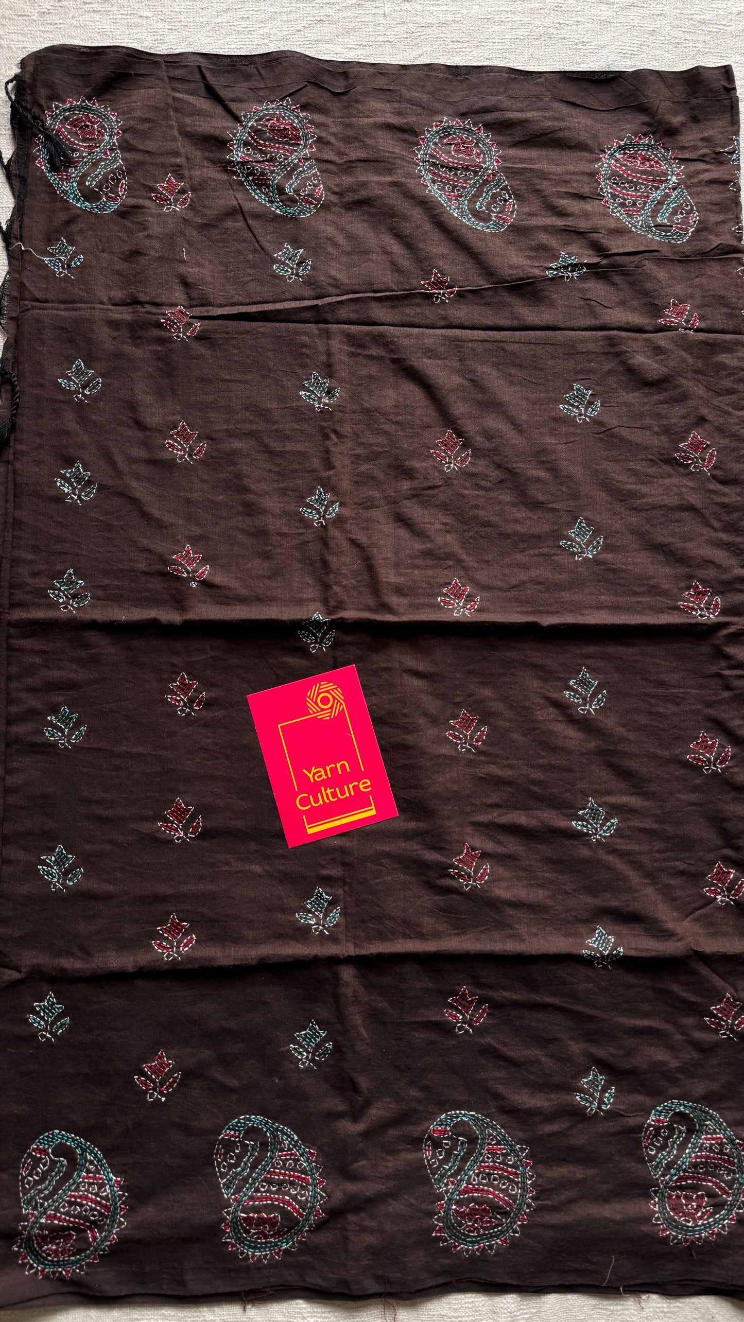 Mrittikar Gondho (মৃত্তিকার গন্ধ) - The Scent of Soil, dark brown kantha weave in soft khadi cotton - YCBCKKC08