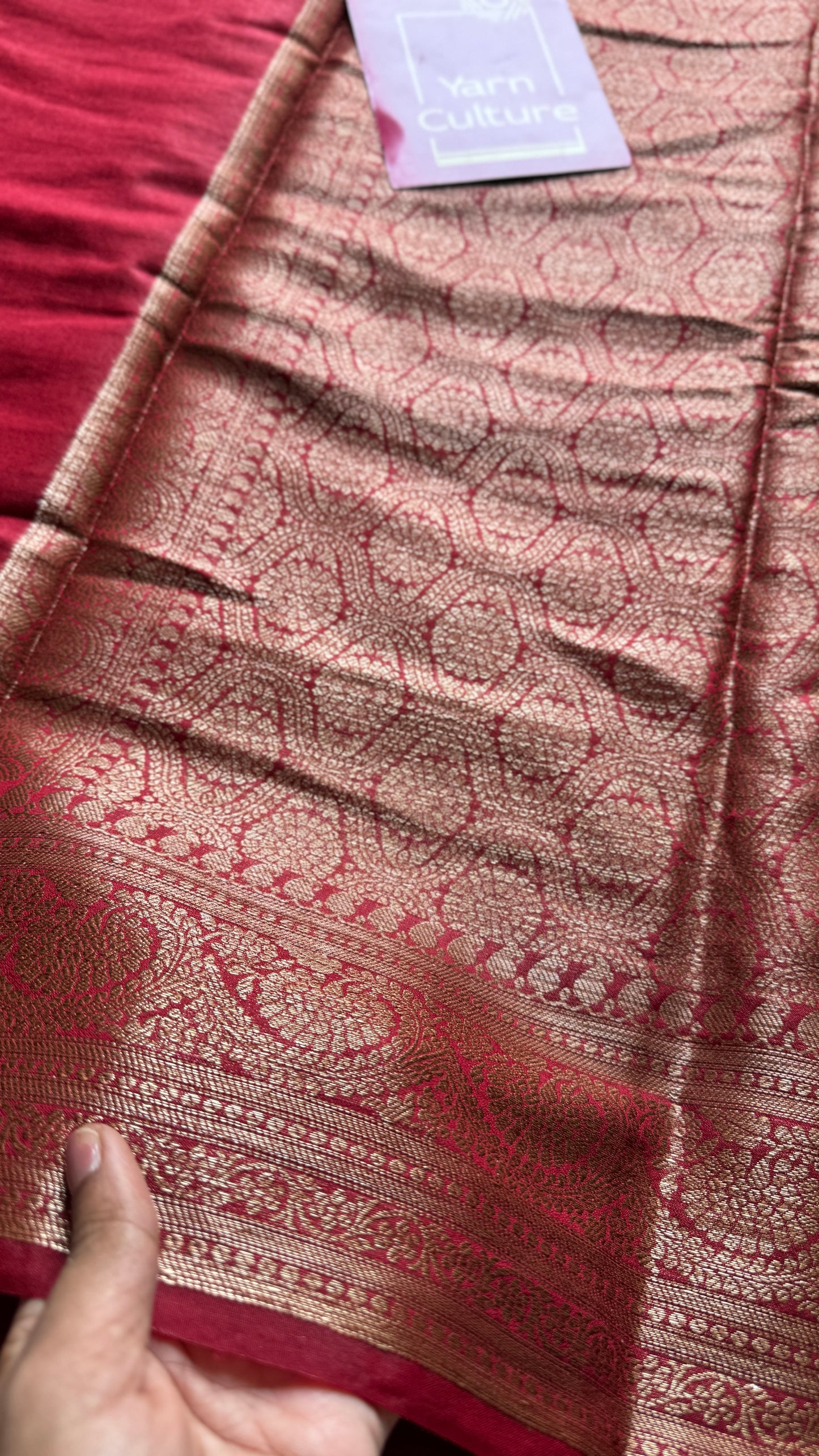 Kohl & Kumkum - Black antique gold with contrast maroon border & pallu, Banarasi semi georgette