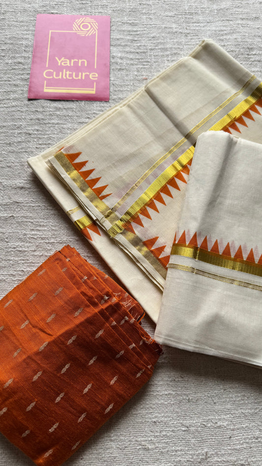 Set mund with temple border, rust orange with ivory and gold - YCON25KCST10