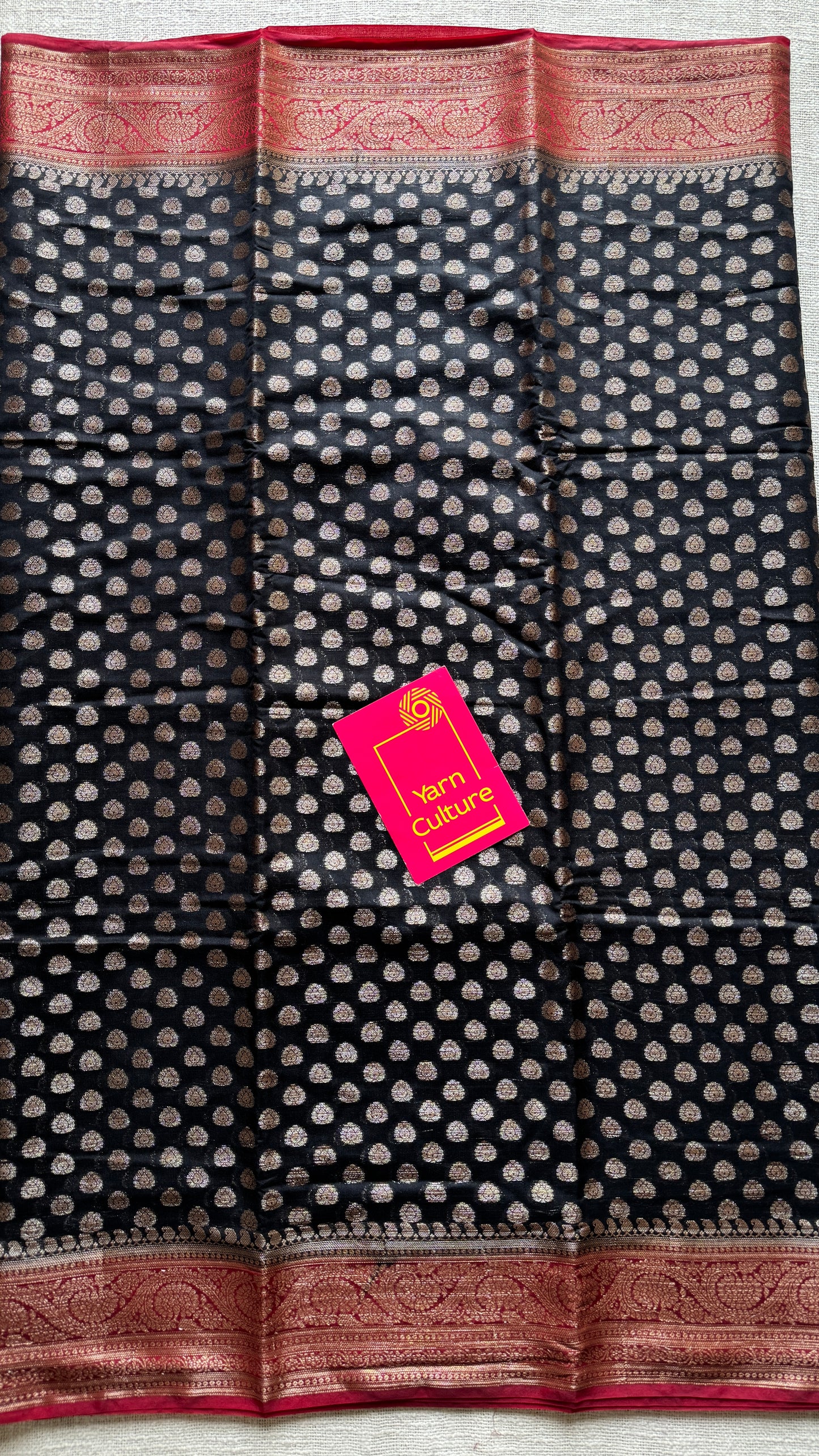 Kohl & Kumkum - Black antique gold with contrast maroon border & pallu, Banarasi semi georgette