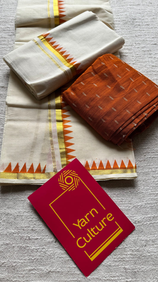 Set mund with temple border, rust orange with ivory and gold - YCON25KCST10