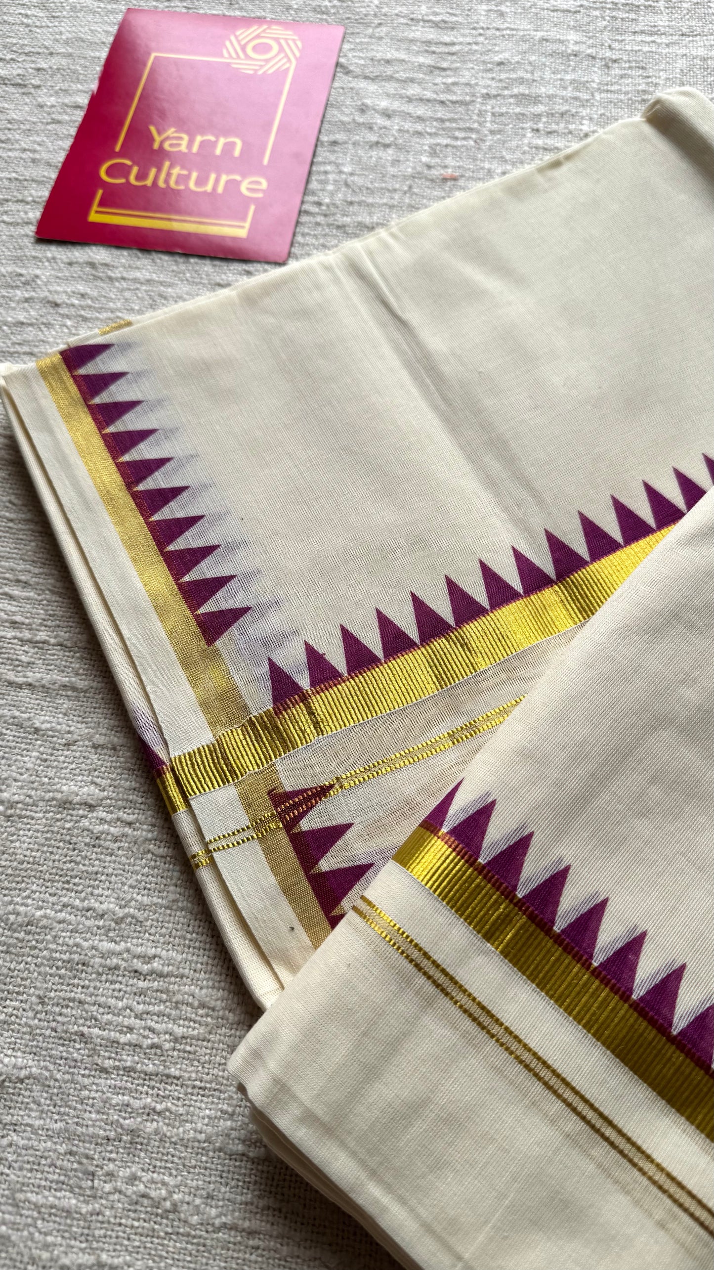 Set mund with temple border, purple with ivory and gold - YCON25KCST11