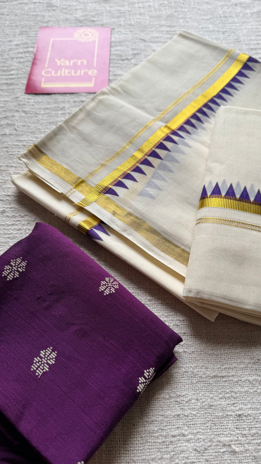 Set mund with temple border, violet with ivory and gold - YCON25KCST12