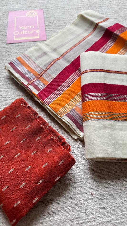 Set mund in ivory and gold with red and orange kara (border) - YCON25KCST16
