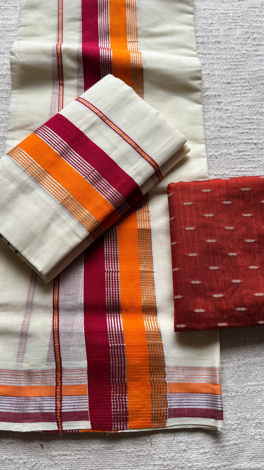 Set mund in ivory and gold with red and orange kara (border) - YCON25KCST16