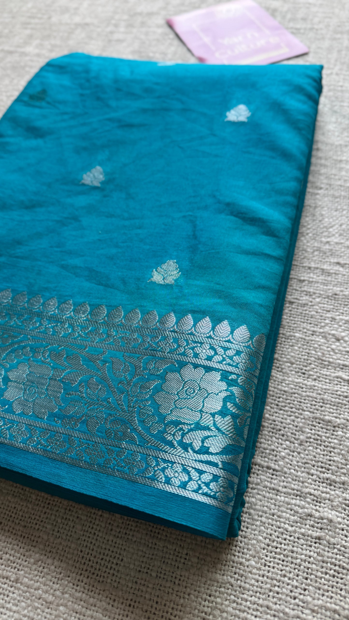 Nirva - Aqua blue silver zari, Banarasi semi chiffon