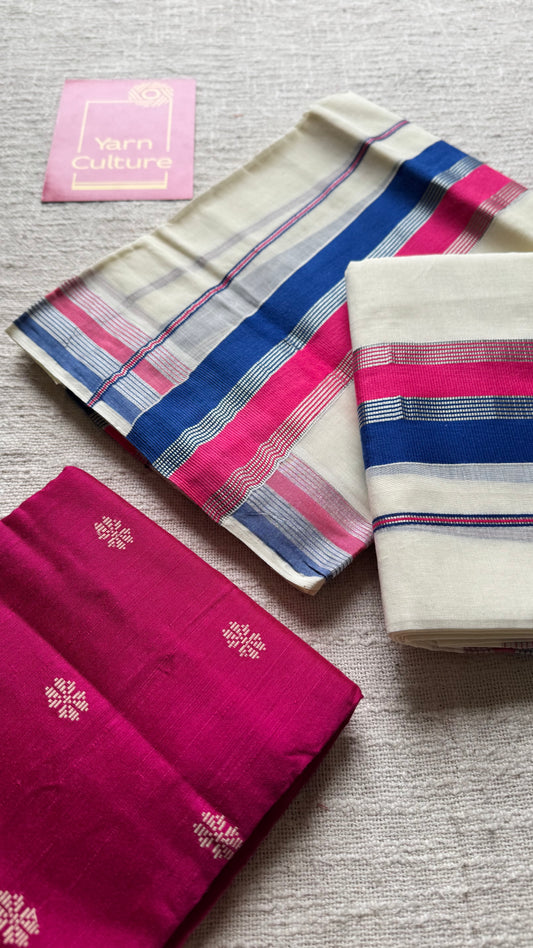 Set mund in ivory and gold with blue and pink kara (border) - YCON25KCST155