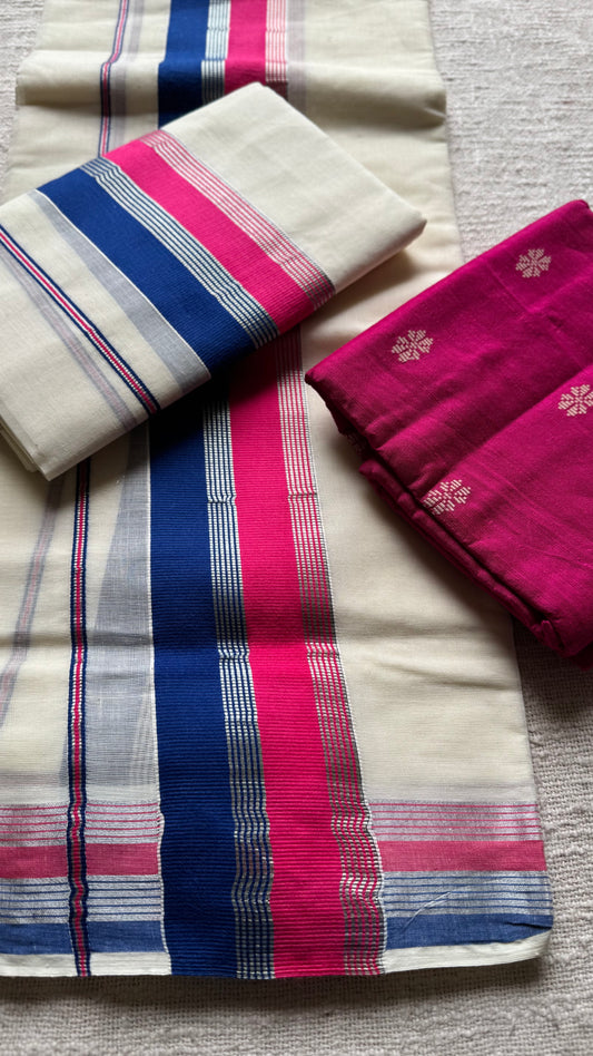 Set mund in ivory and gold with blue and pink kara (border) - YCON25KCST155