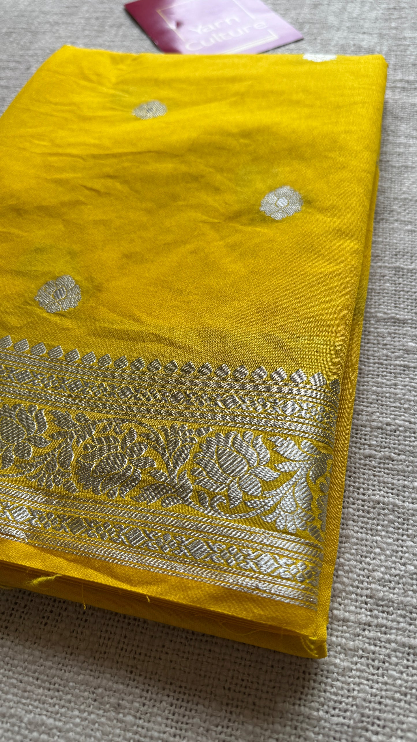 Roshni - Bright yellow silver zari, Banarasi semi chiffon
