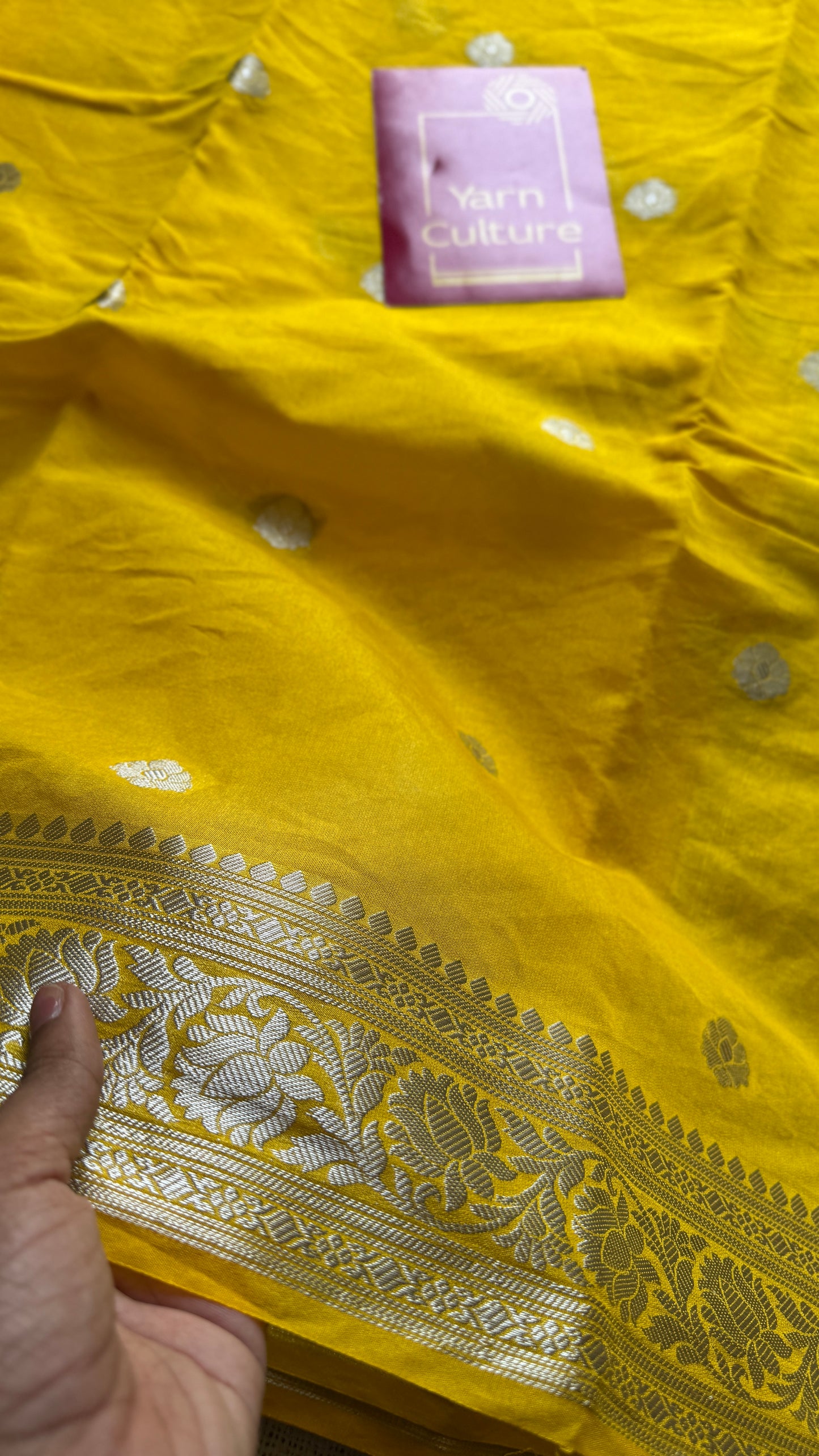 Roshni - Bright yellow silver zari, Banarasi semi chiffon