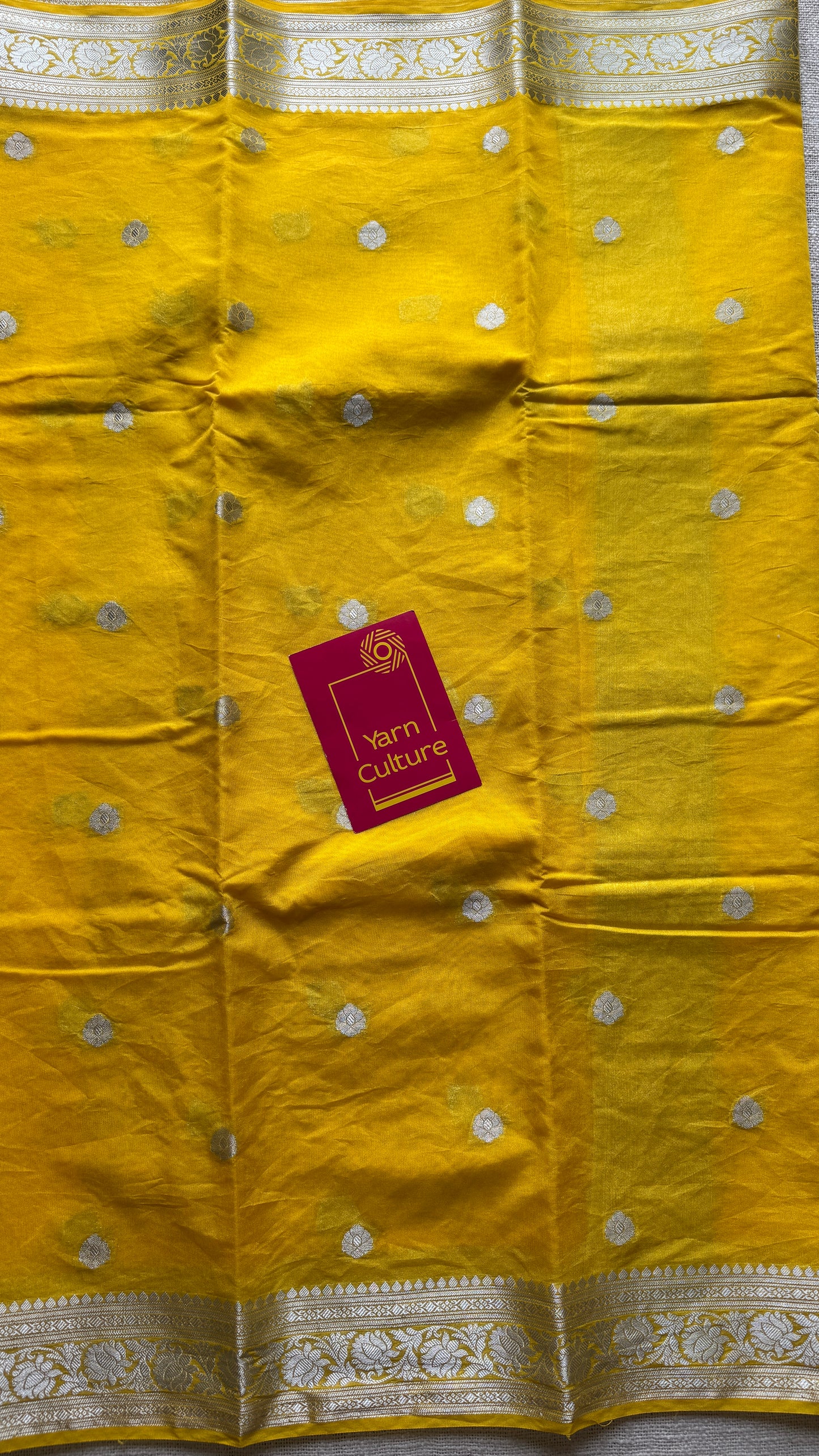 Roshni - Bright yellow silver zari, Banarasi semi chiffon