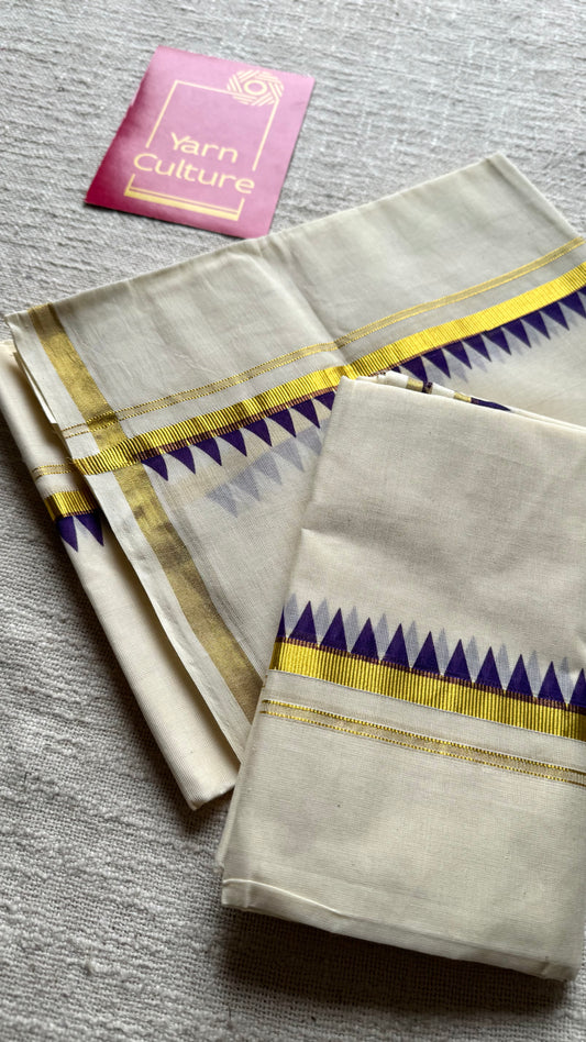Set mund with temple border, violet with ivory and gold - YCON25KCST12