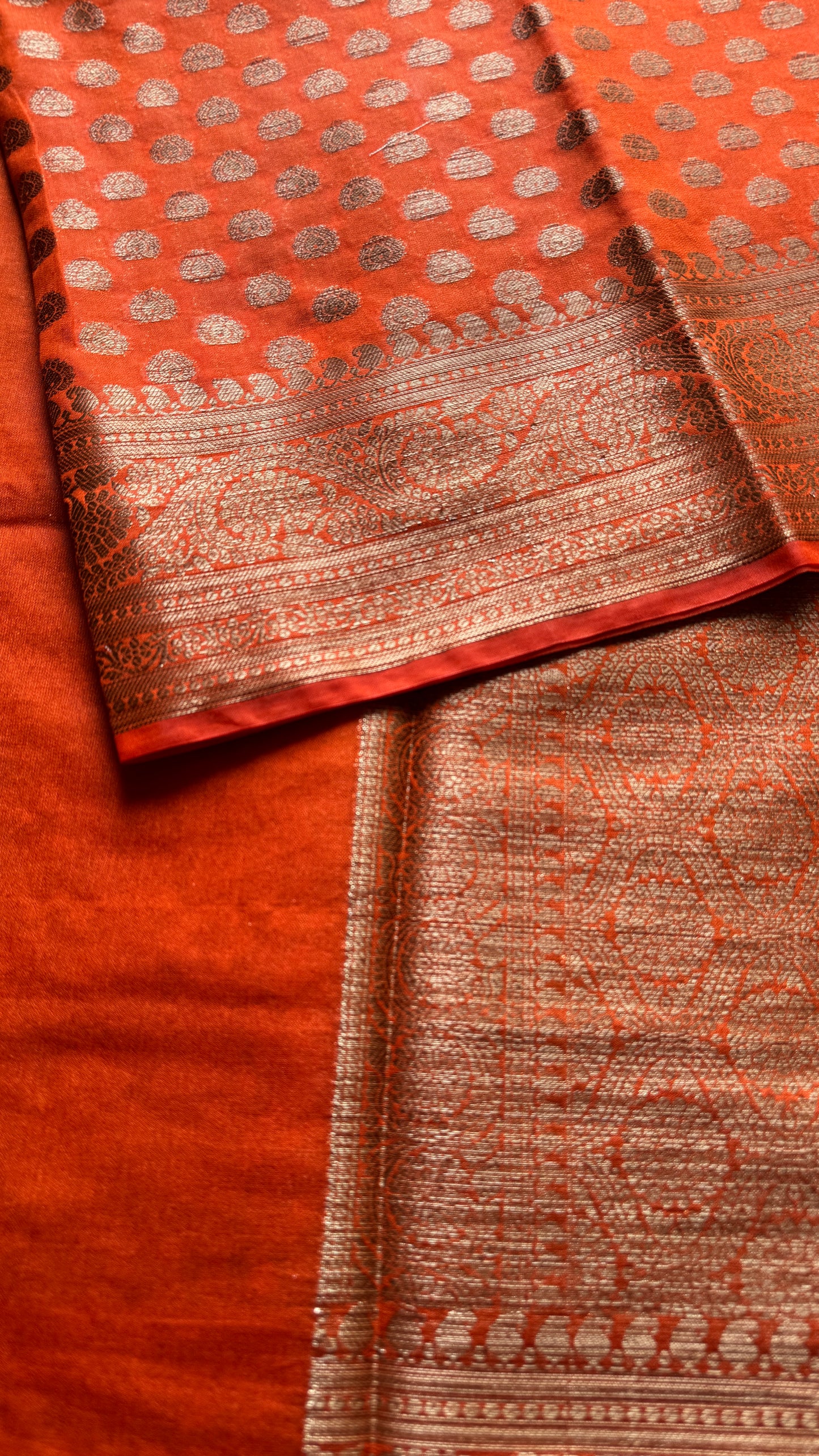Tejasi -  Orange antique gold, Banarasi semi georgette