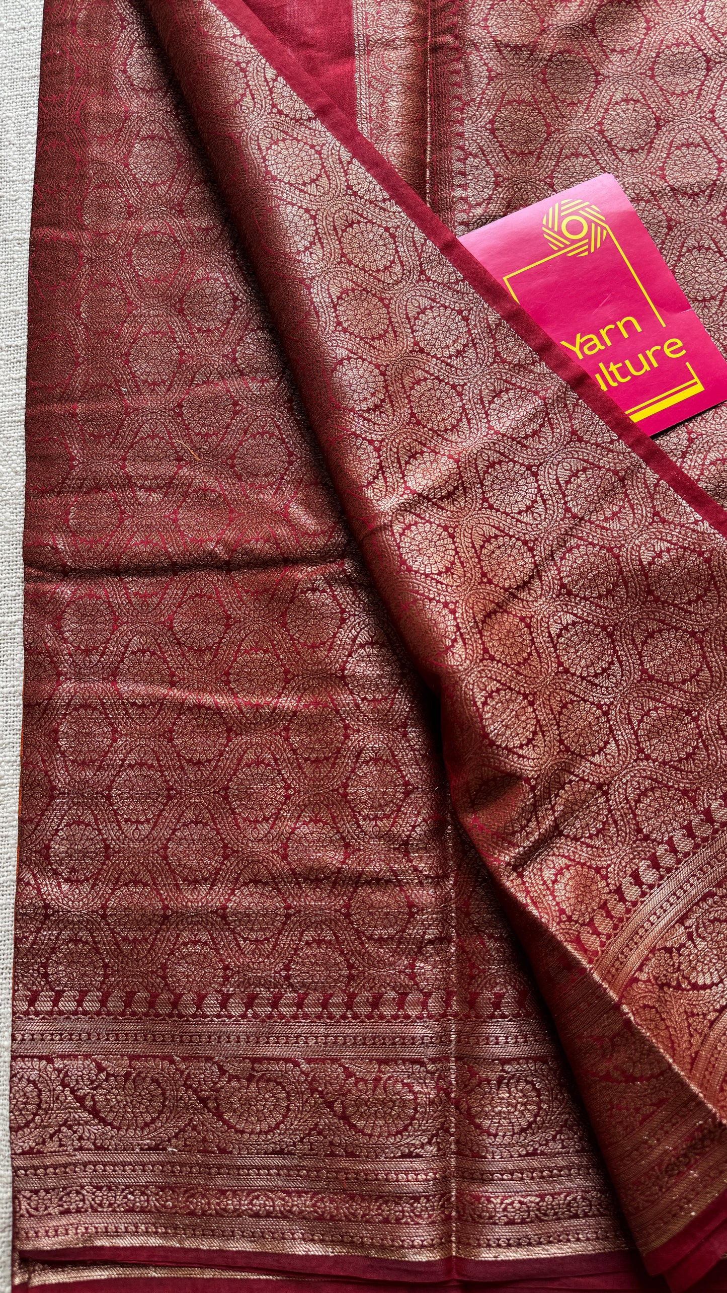 Agnira - Rust orange antique gold with contrast maroon border & pallu,  Banarasi semi georgette