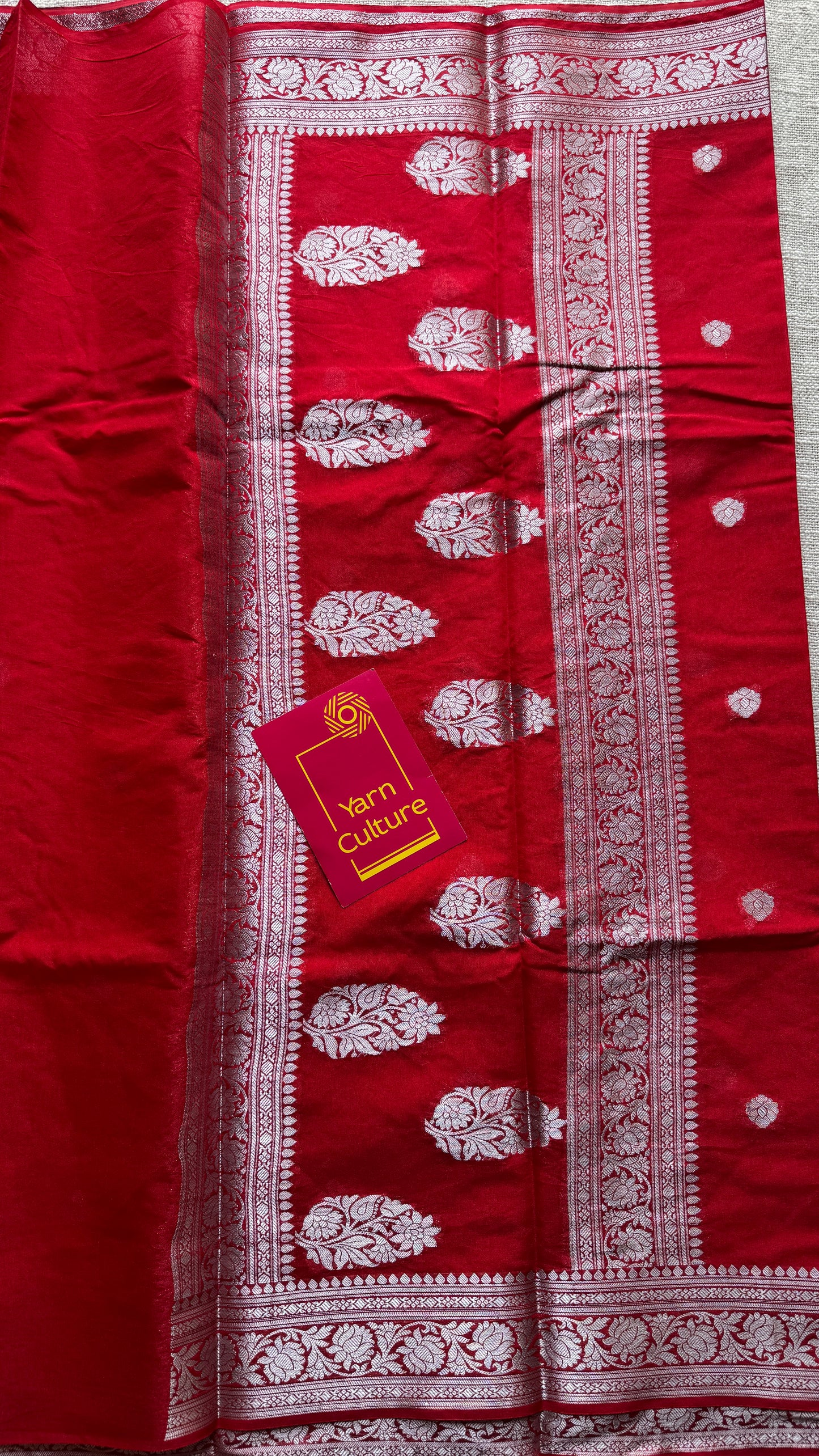 Shubhrika - Chilli red silver zari, Banarasi semi chiffon