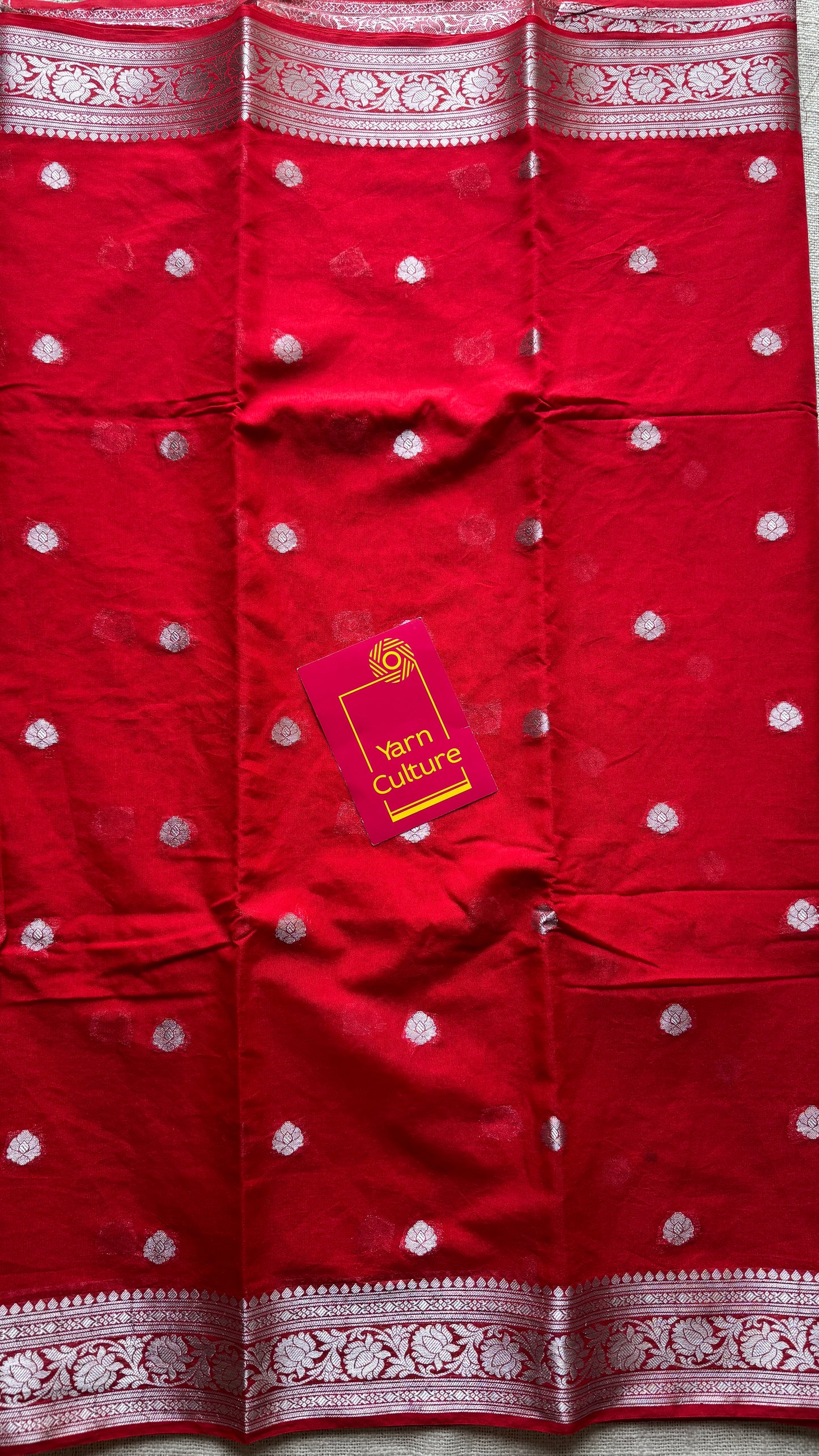 Shubhrika - Chilli red silver zari, Banarasi semi chiffon