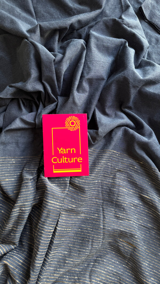 Grey with thread worked pallu - Soft Khadi Cotton YCBCGP04