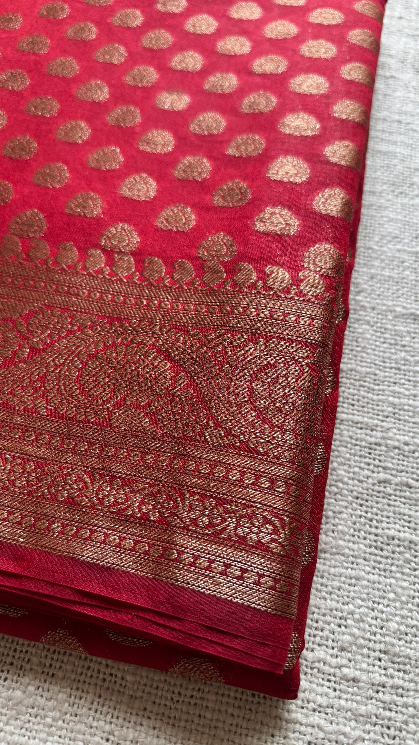 Sindura -  Dark red antique gold, Banarasi semi georgette