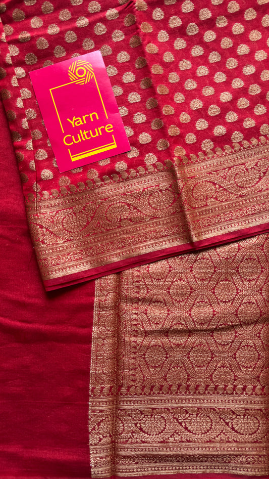 Sindura -  Dark red antique gold, Banarasi semi georgette