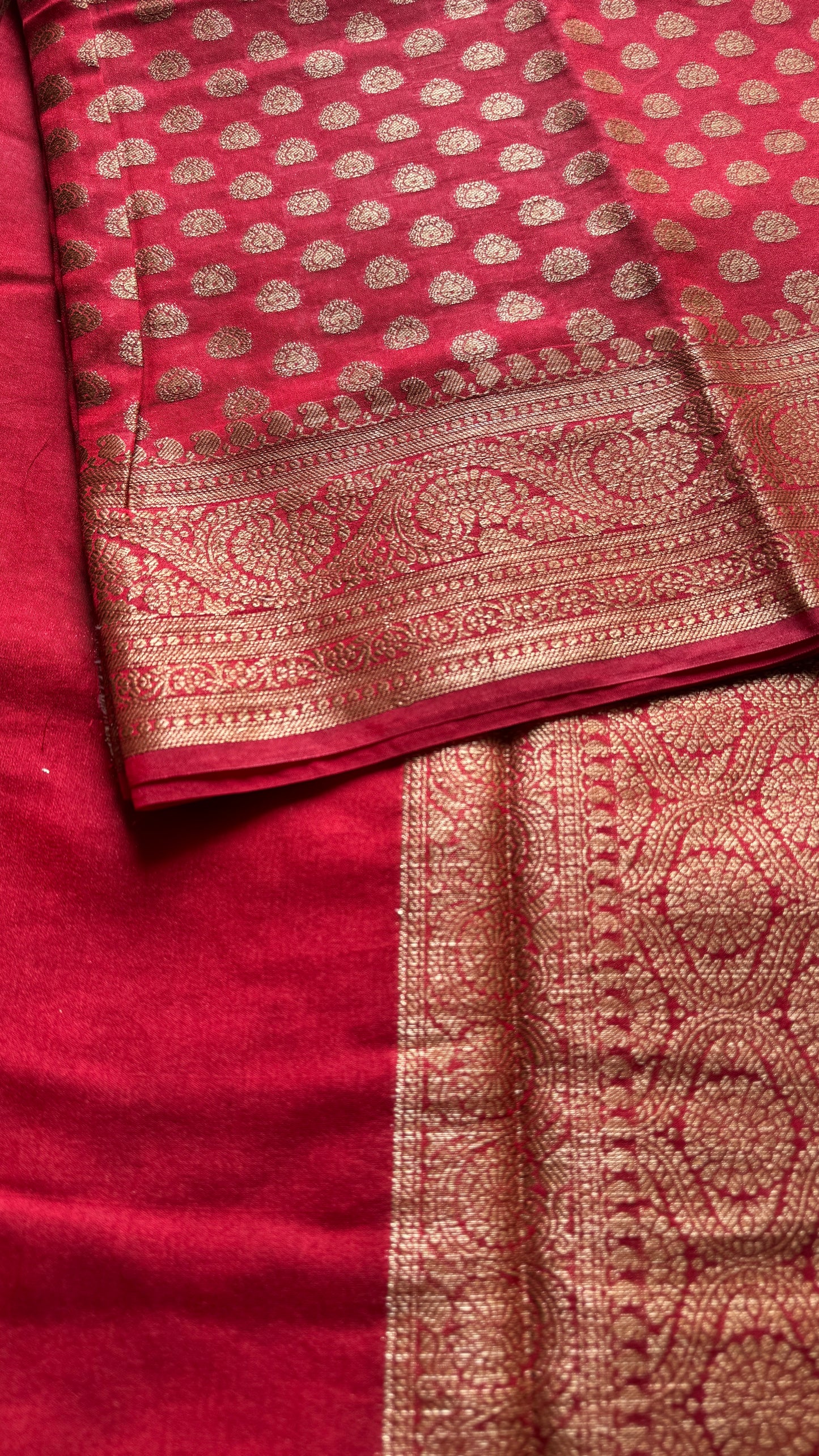 Sindura -  Dark red antique gold, Banarasi semi georgette