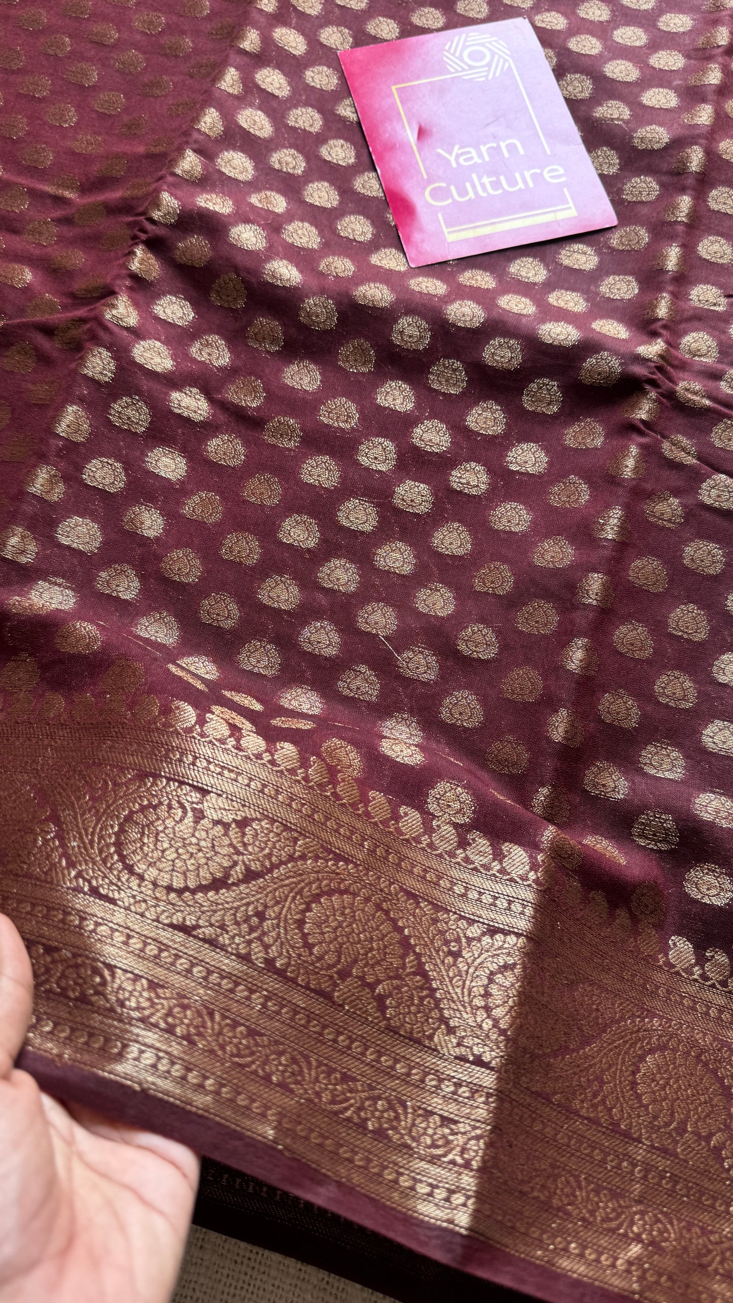 Tamalika - Coffee brown antique gold, Banarasi semi georgette