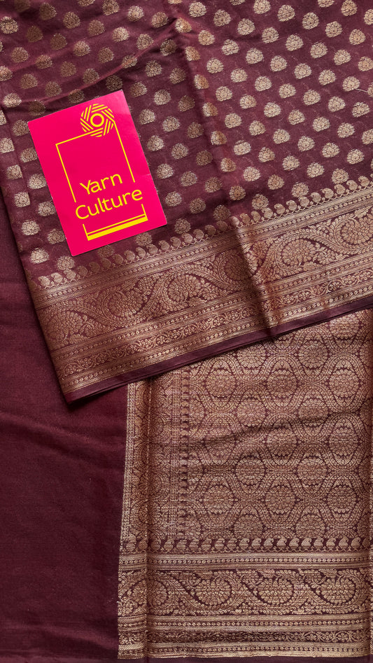 Tamalika - Coffee brown antique gold, Banarasi semi georgette