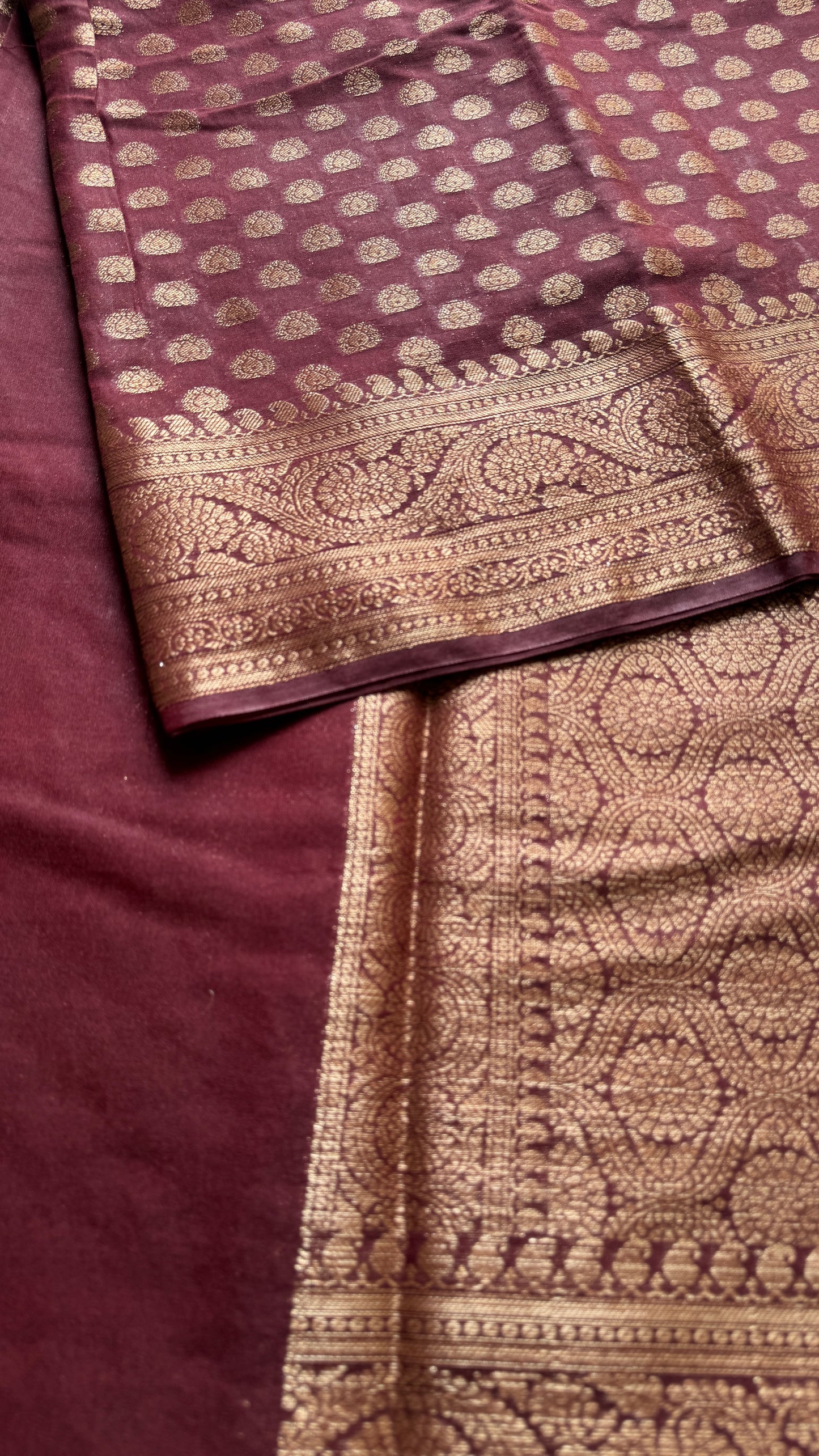 Tamalika - Coffee brown antique gold, Banarasi semi georgette