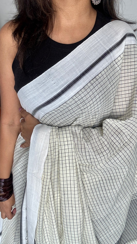 Cream with Black Checks - Patteda Anchu