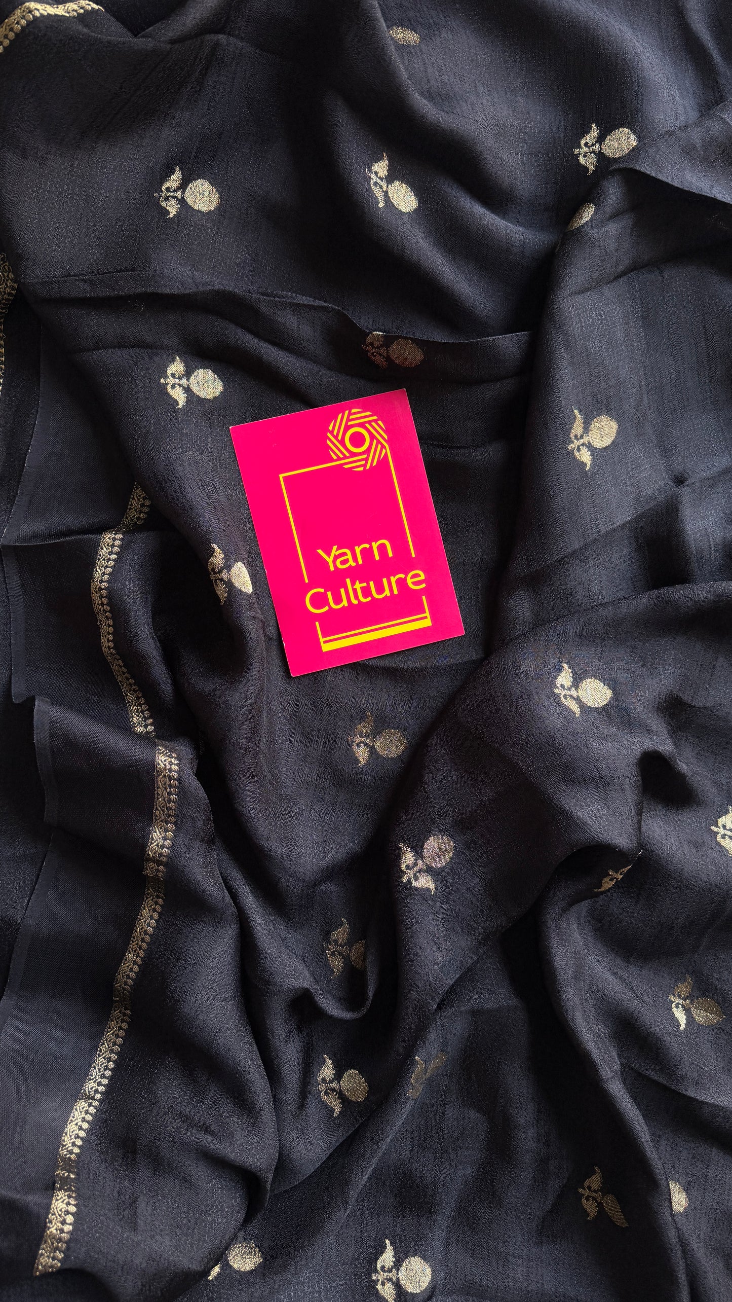Black with jacquard zari butas - Khadi silk