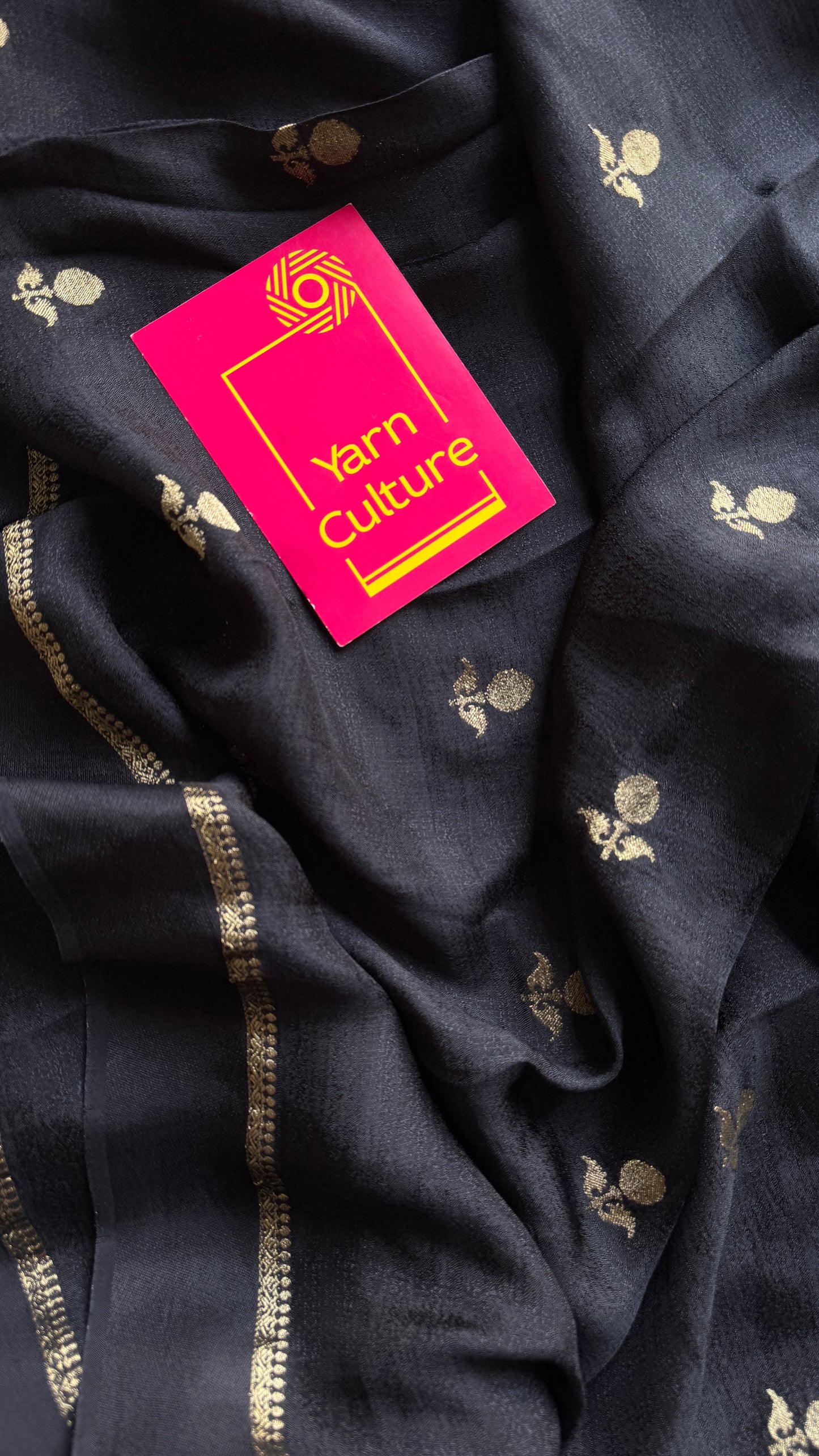 Black with jacquard zari butas - Khadi silk