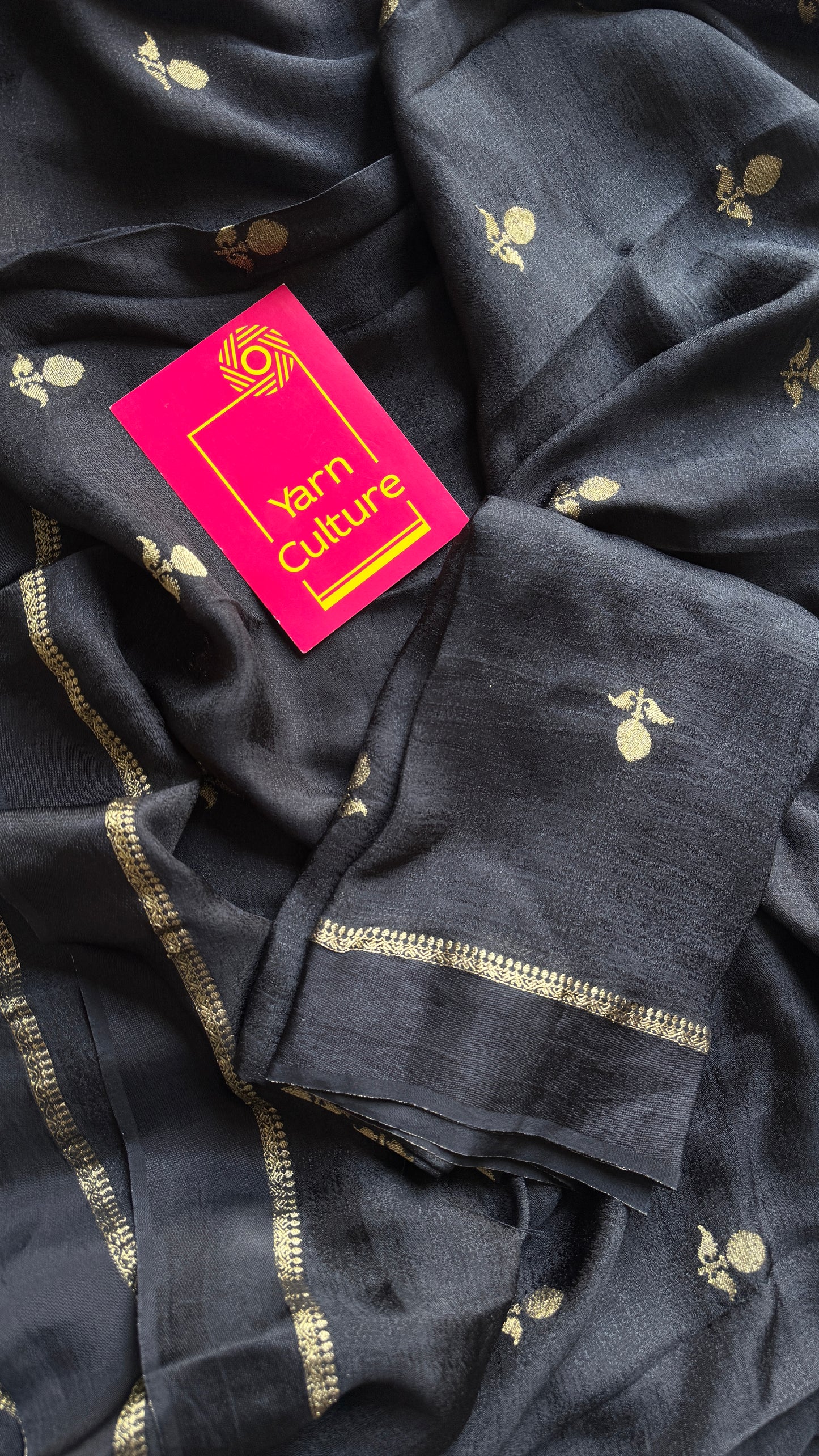 Black with jacquard zari butas - Khadi silk