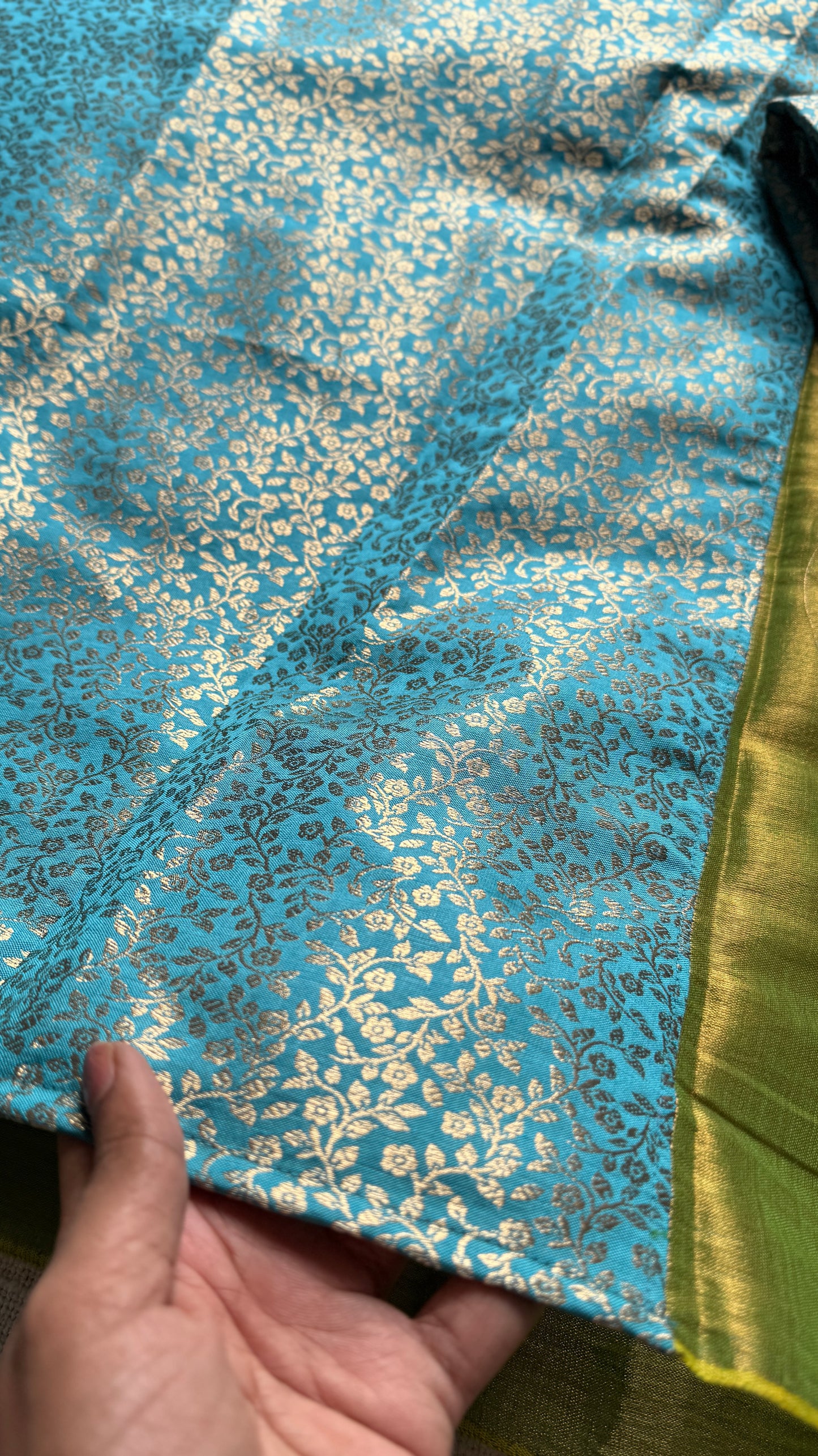 Noor-e-Hara - Glow of Green : Green with Blue and Gold Brocade Pallu & Blouse, Mul Tissue - YCTMEMT06