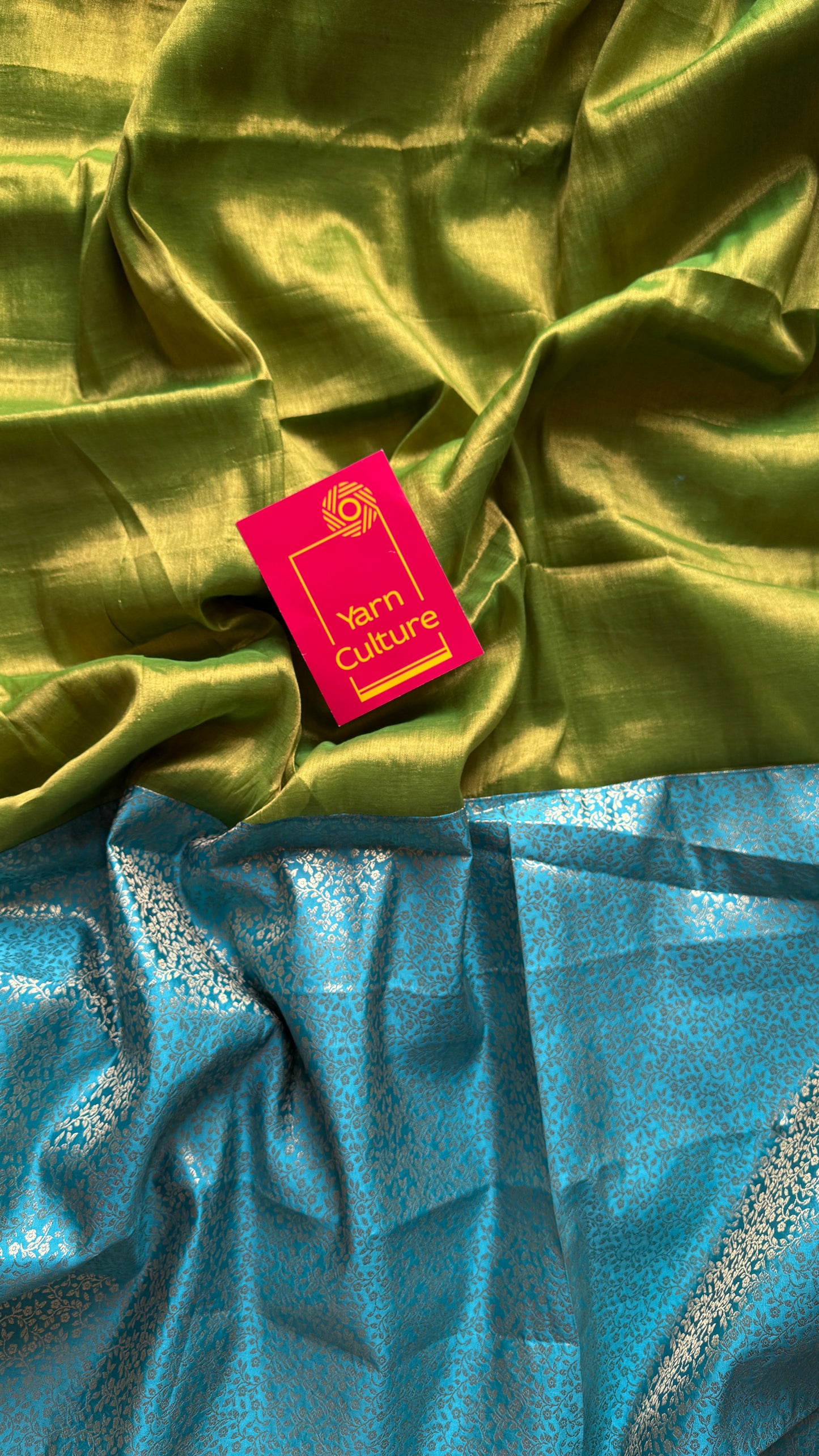 Noor-e-Hara - Glow of Green : Green with Blue and Gold Brocade Pallu & Blouse, Mul Tissue - YCTMEMT06
