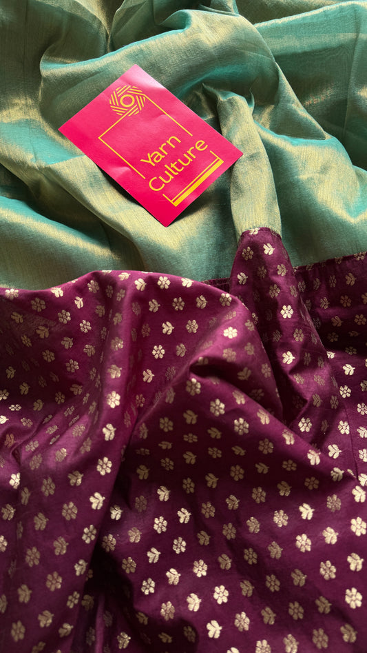 Sageen Khwaab - Serene Dream : Mint Green with Wine and Gold Brocade Pallu & Blouse, Mul Tissue - YCTMEMT07