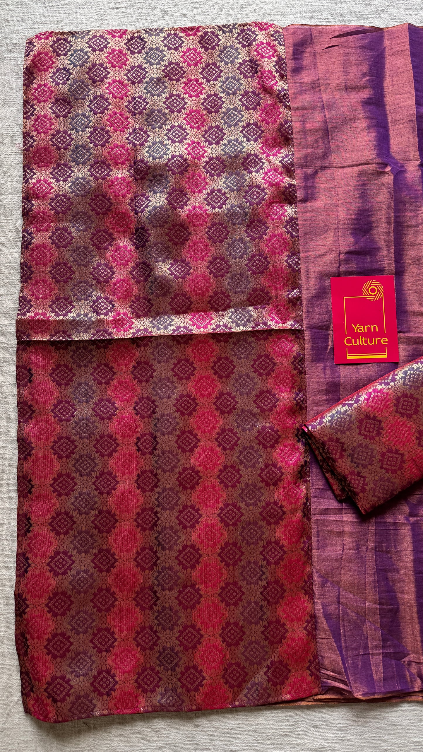 Rang-e-Bahar - Colour of Spring : Lilac with Multi Coloured Gold Brocade Pallu & Blouse, Mul Tissue - YCTMEMT05