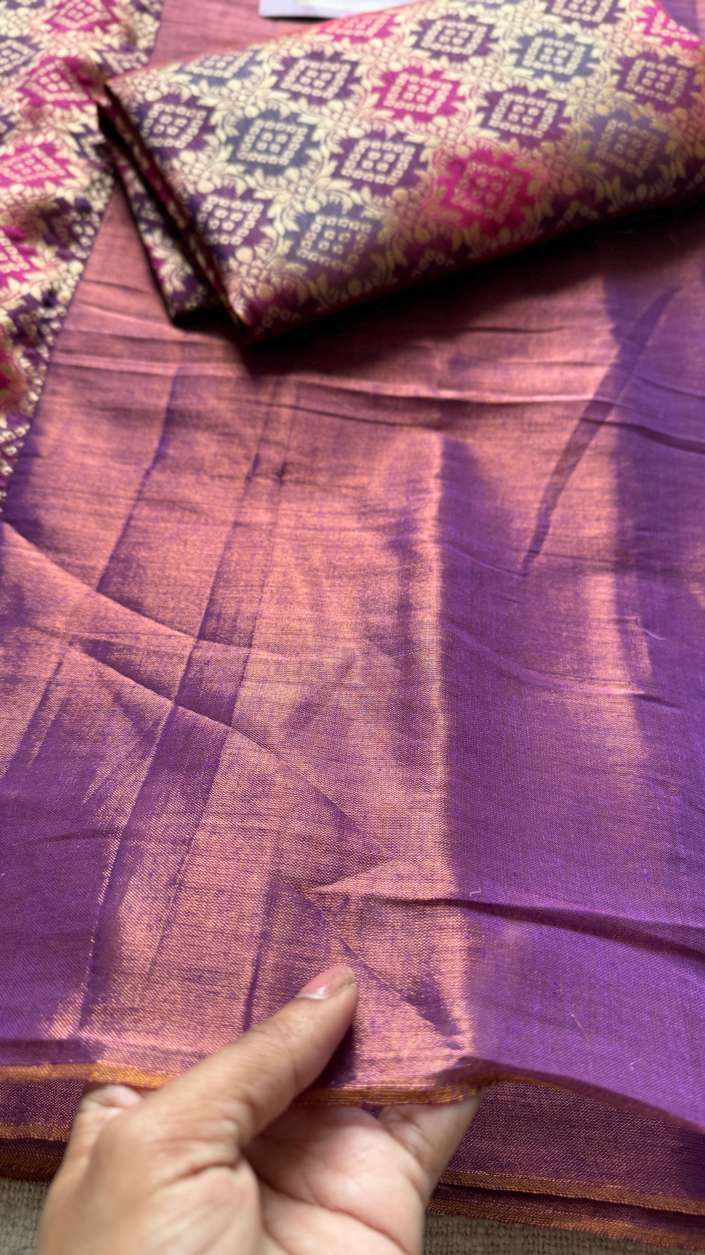 Rang-e-Bahar - Colour of Spring : Lilac with Multi Coloured Gold Brocade Pallu & Blouse, Mul Tissue - YCTMEMT05