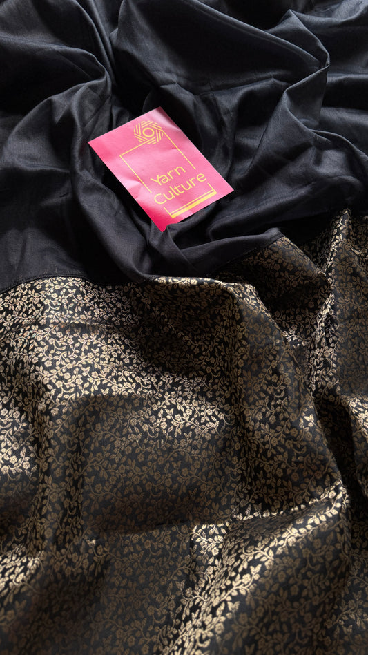 Sunehri Raat - Golden Night : Black with Brocade Black & Gold Pallu & Blouse, Mul Tissue - YCTMEMT03