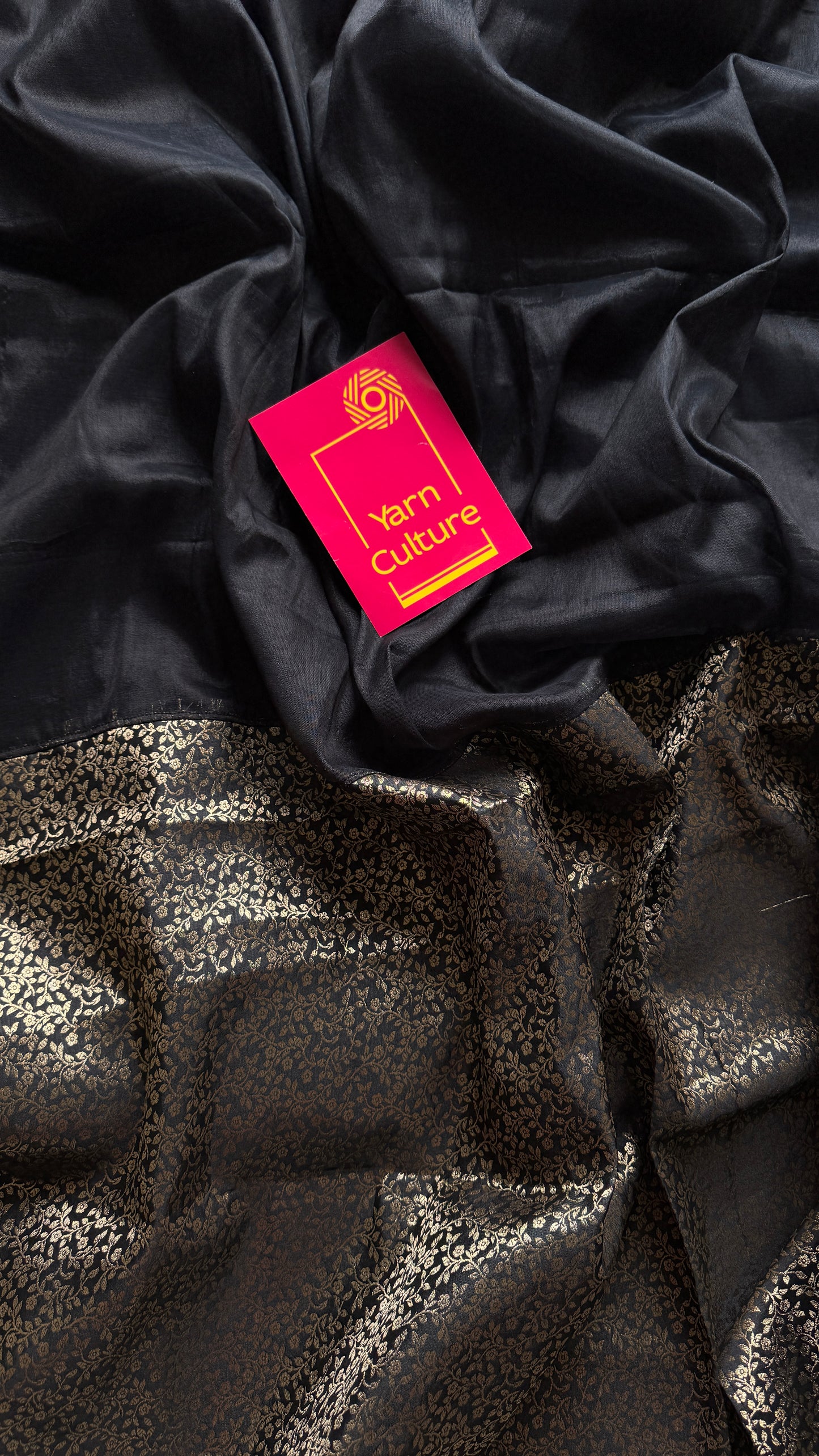 Sunehri Raat - Golden Night : Black with Brocade Black & Gold Pallu & Blouse, Mul Tissue - YCTMEMT03