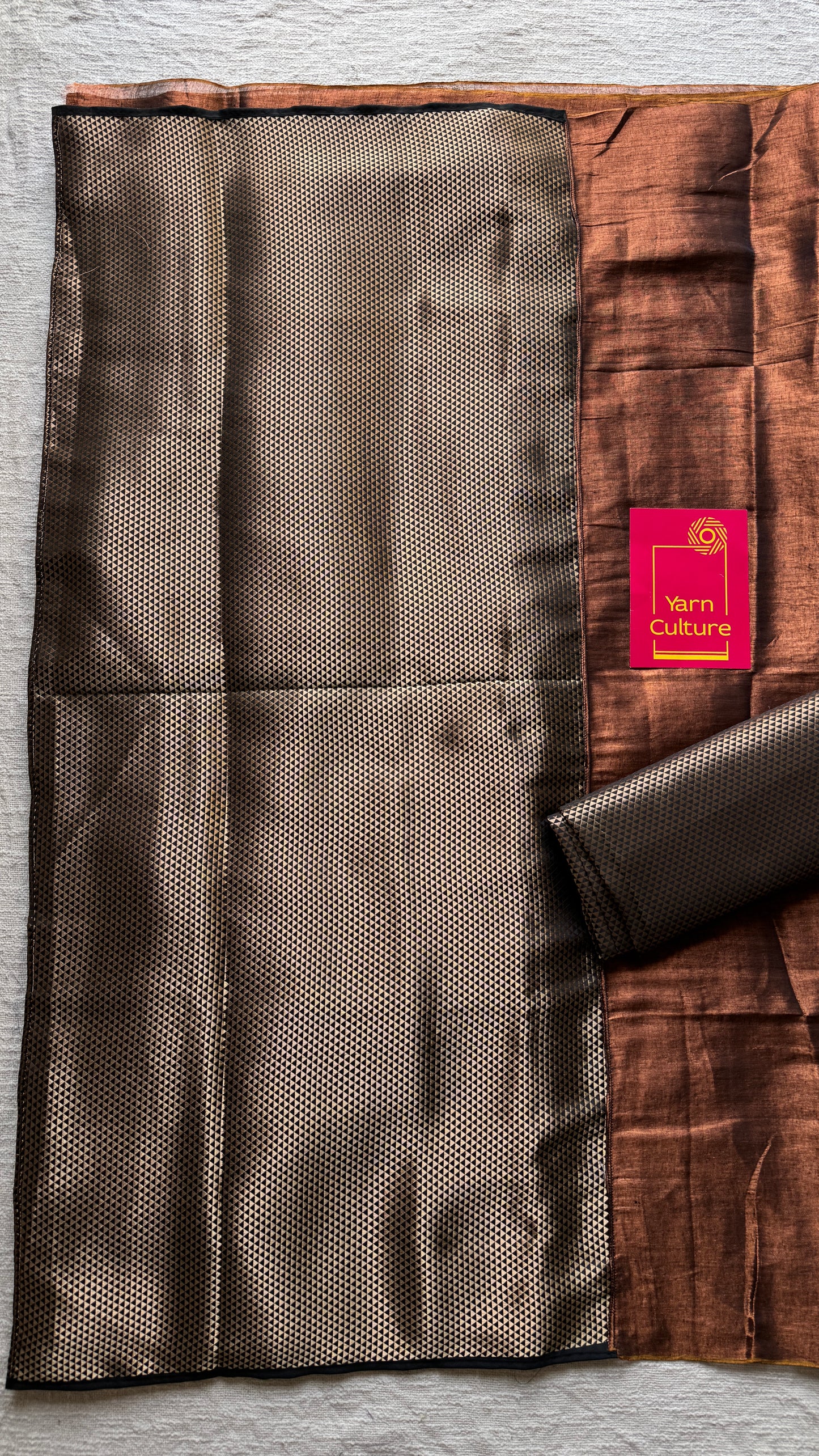Khoobsurat Saaya - A Beautiful Shadow : Copper with Black and Gold Brocade Pallu & Blouse, Mul Tissue - YCTMEMT01