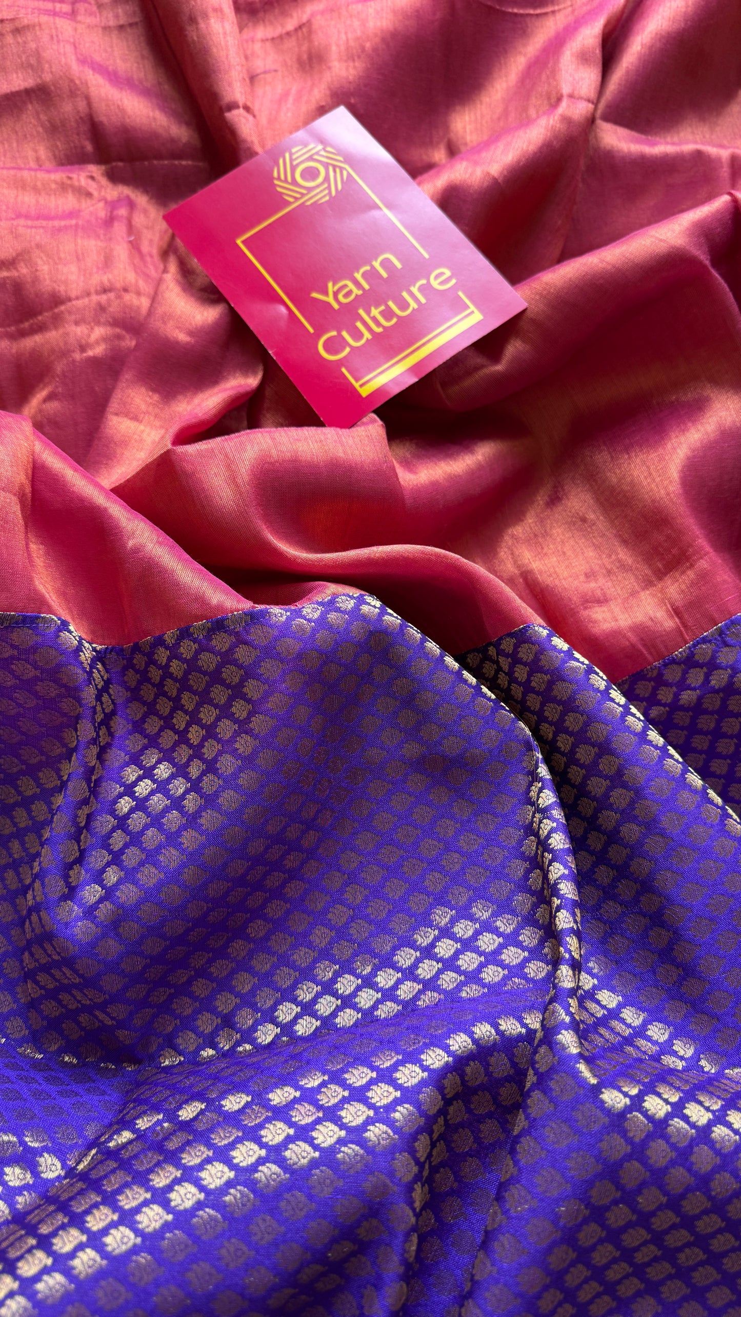 Shaam-e-Zeb - Evening of Elegance: Peach Pink with Purple and Gold Brocade Pallu & Blouse, Mul Tissue - YCTMEMT02