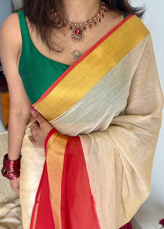 Sandal with dyed dark red and antique gold border, mul cotton - YCON25BCM44